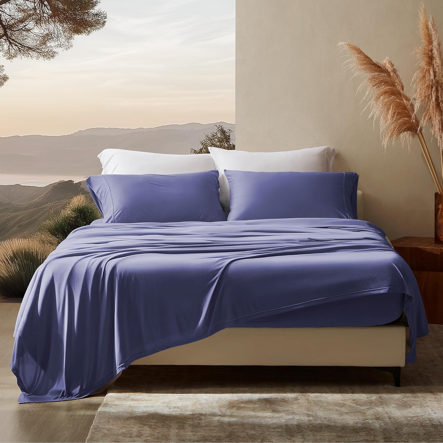 SLEEP ZONE Full Sheets Set - 4 Piece Bedding - Jersey Knit Cooling Sheet Set - S...