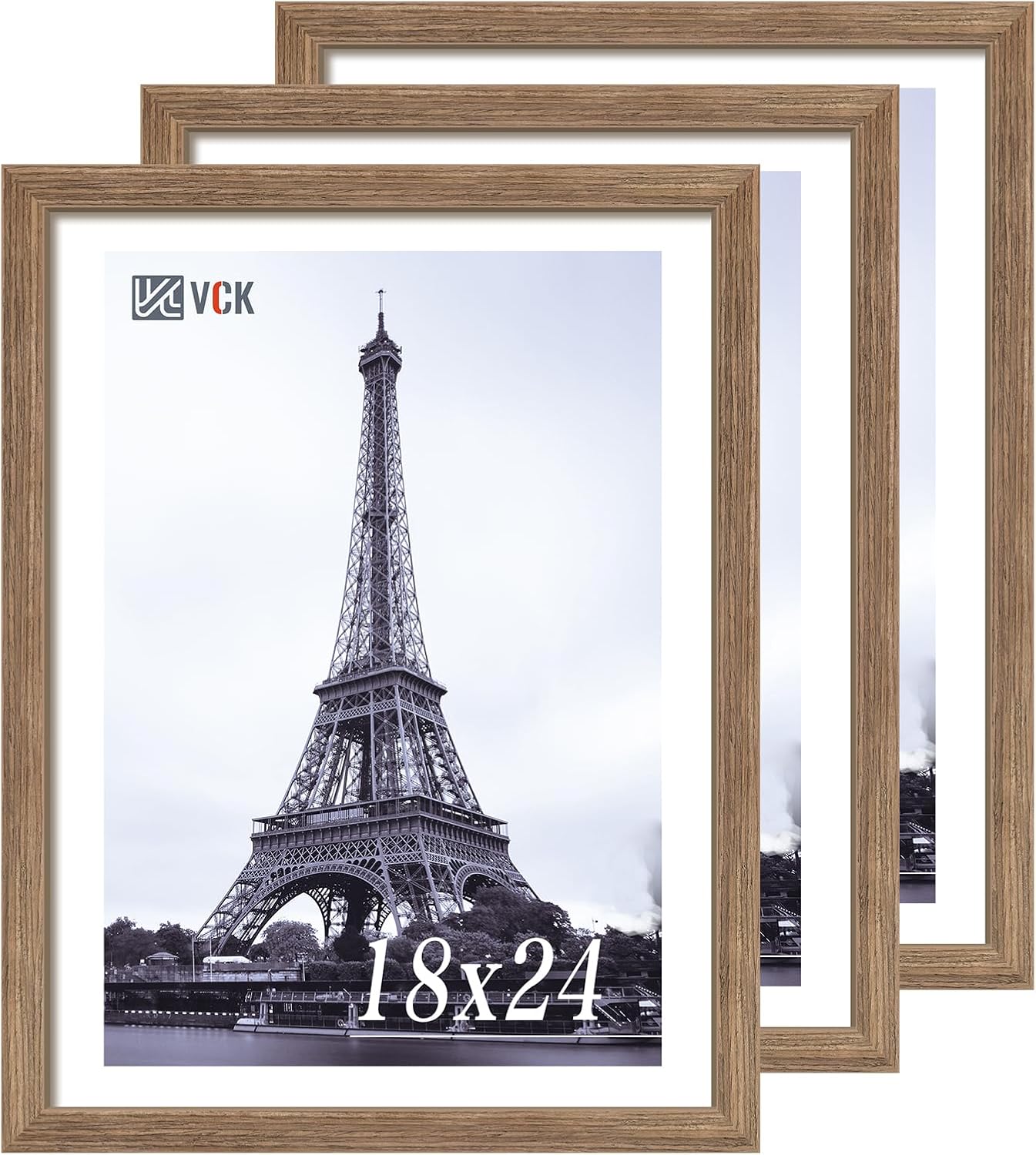 VCK 18x24 Poster Frame 3 Pack, Brown Walnut Wood Picture Frame, Exclusive Wood G...