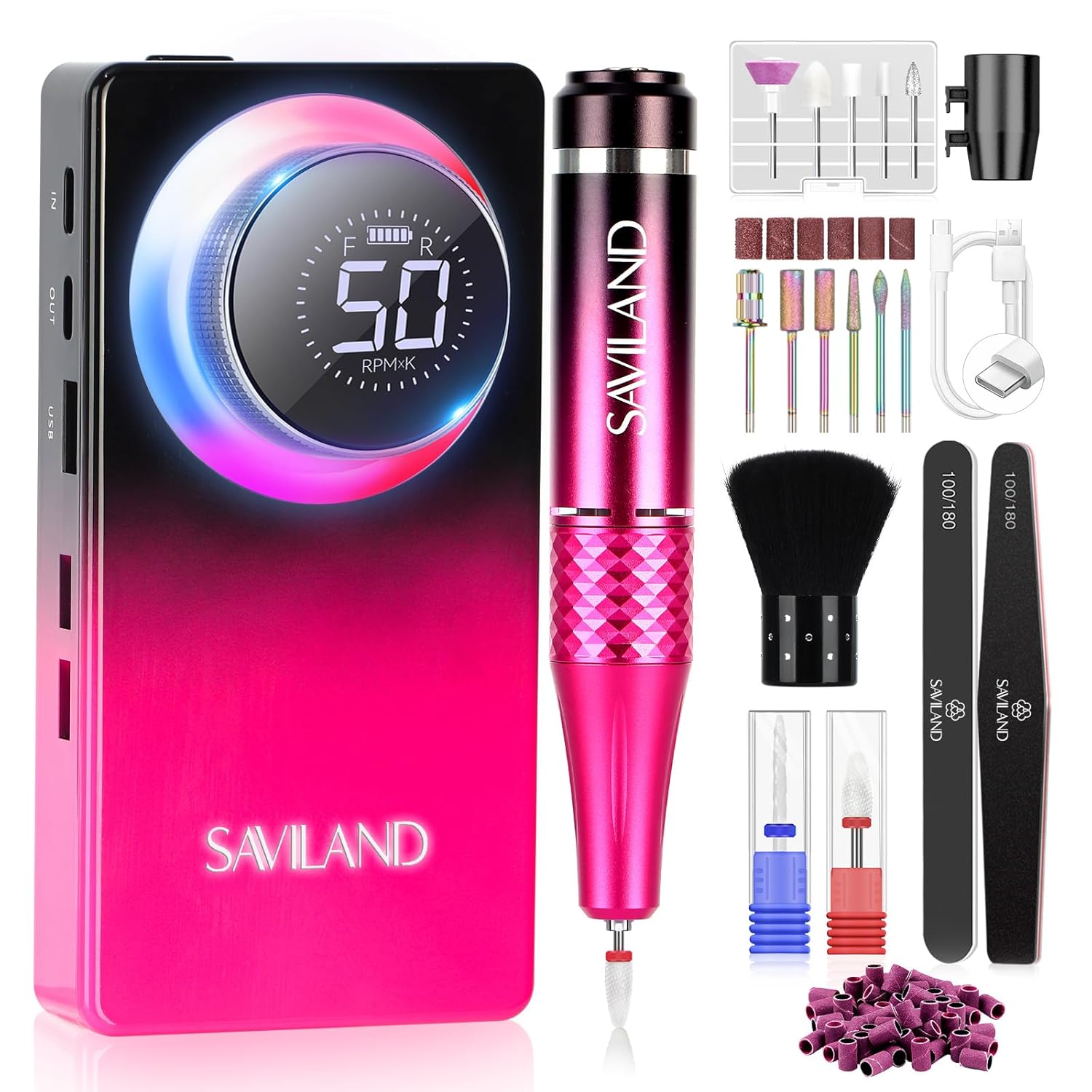 SAVILAND Electric Nail Drill 50000 RPM: Cordless Electric Nail File 10 H Battery...
