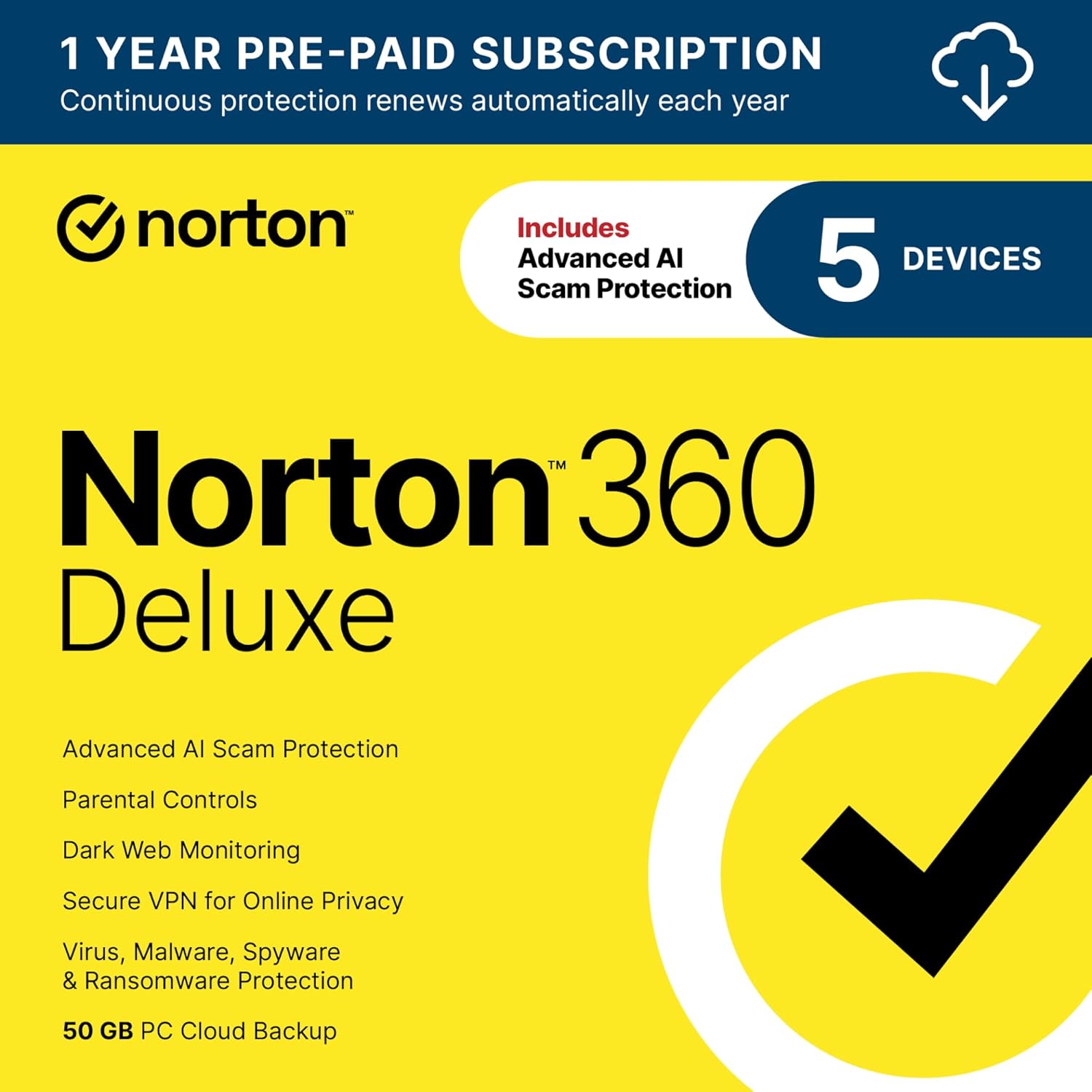 Norton 360 Deluxe 2025, Antivirus software for 5 D...