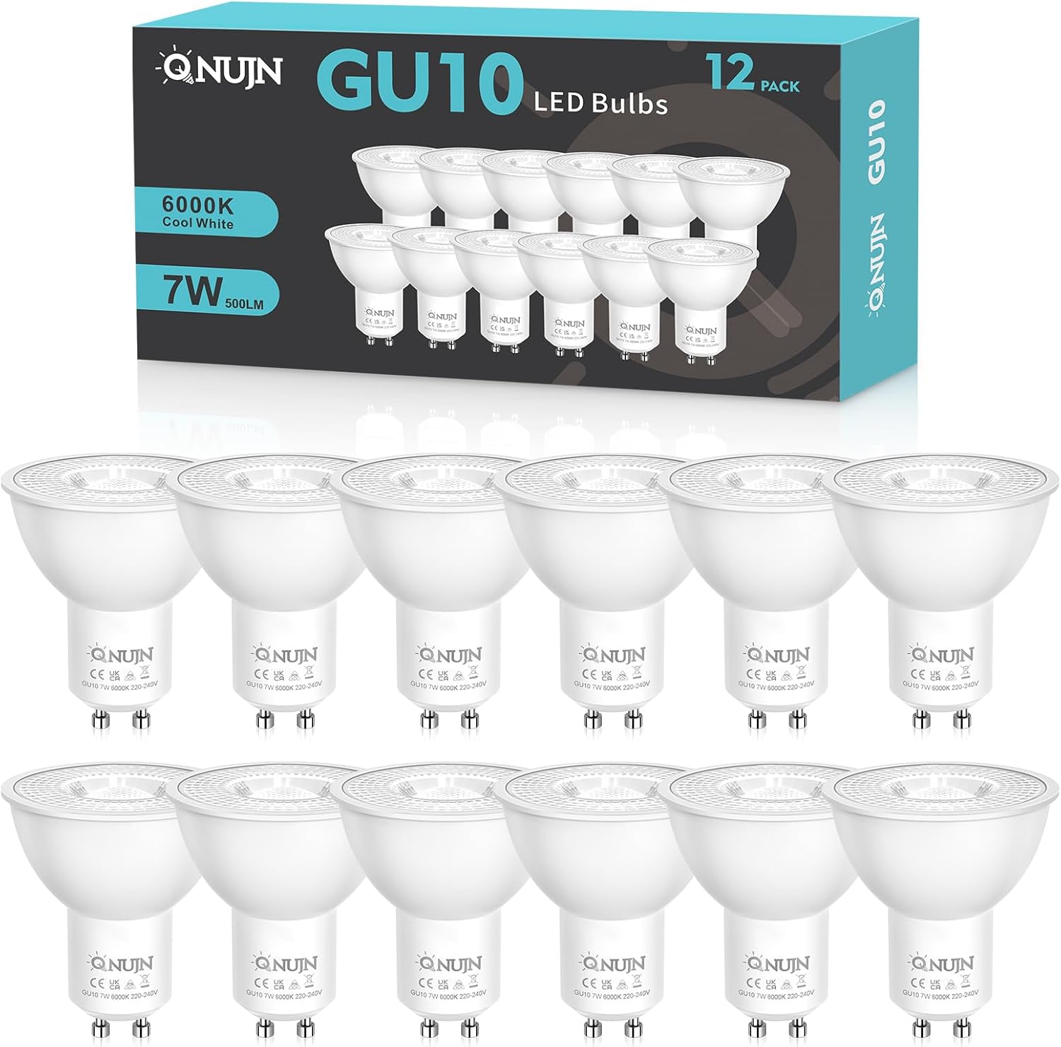 QNUJN GU10 LED Bulbs, Cool White 6000K LED Light Bulbs,7W 500lm Energy Saving GU...