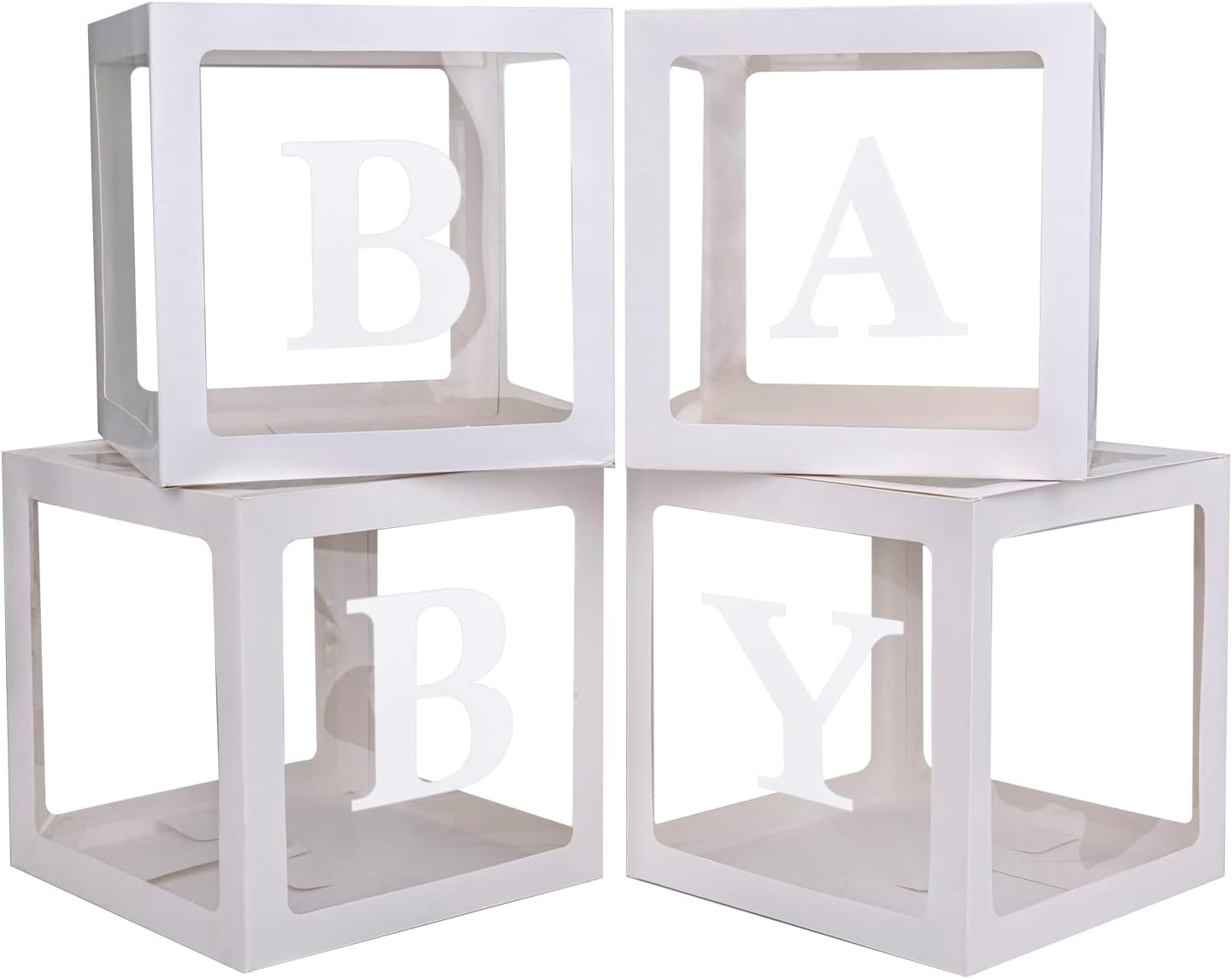 Baby Boxes with 4 PCS Letters for Baby Shower White Clear Balloon Box Blocks Gen...