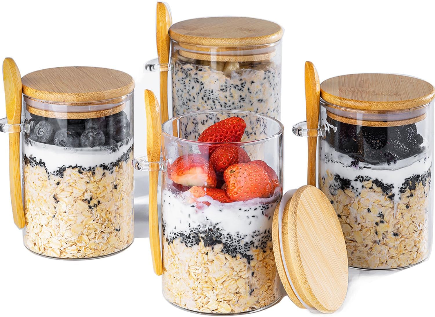 Overnight Oats Containers with Lids,16oz Overnight Oats Jars 4 Pack, Oatmeal Cup...