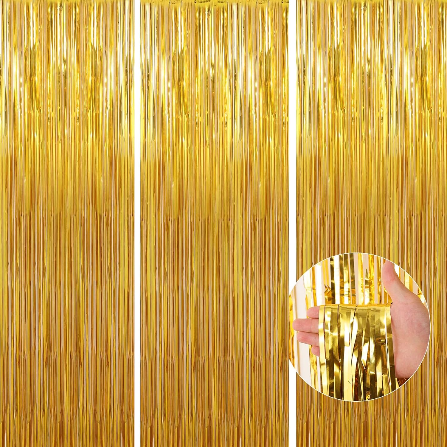 Birthday Party Decorations: 3 Pack 3.3 x 9.9 ft Gold Foil Fringe Curtains Party...