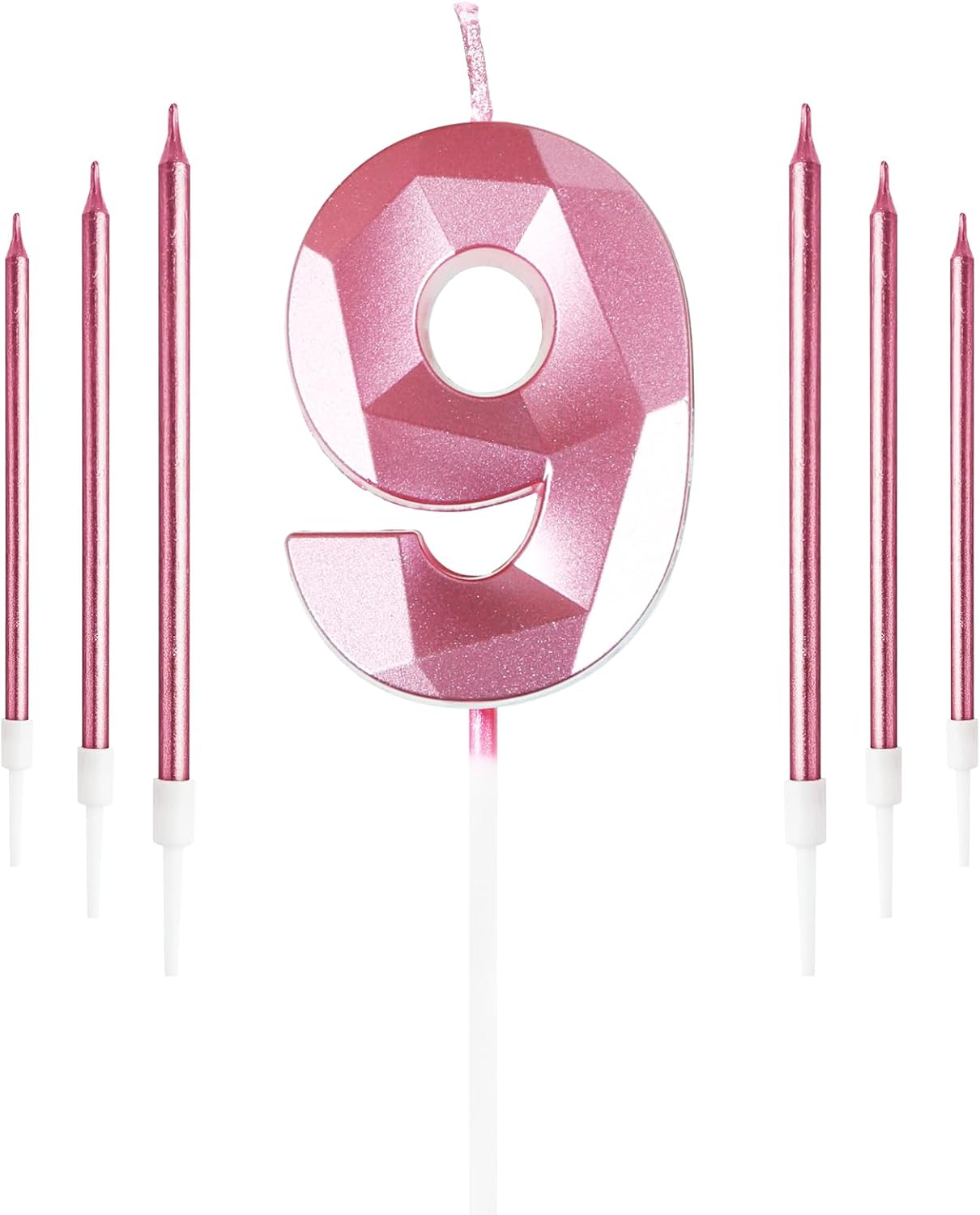 Girls Pink 9th Birthday Candles Set, Number 9 Candle with Girls Pink Long Candle...