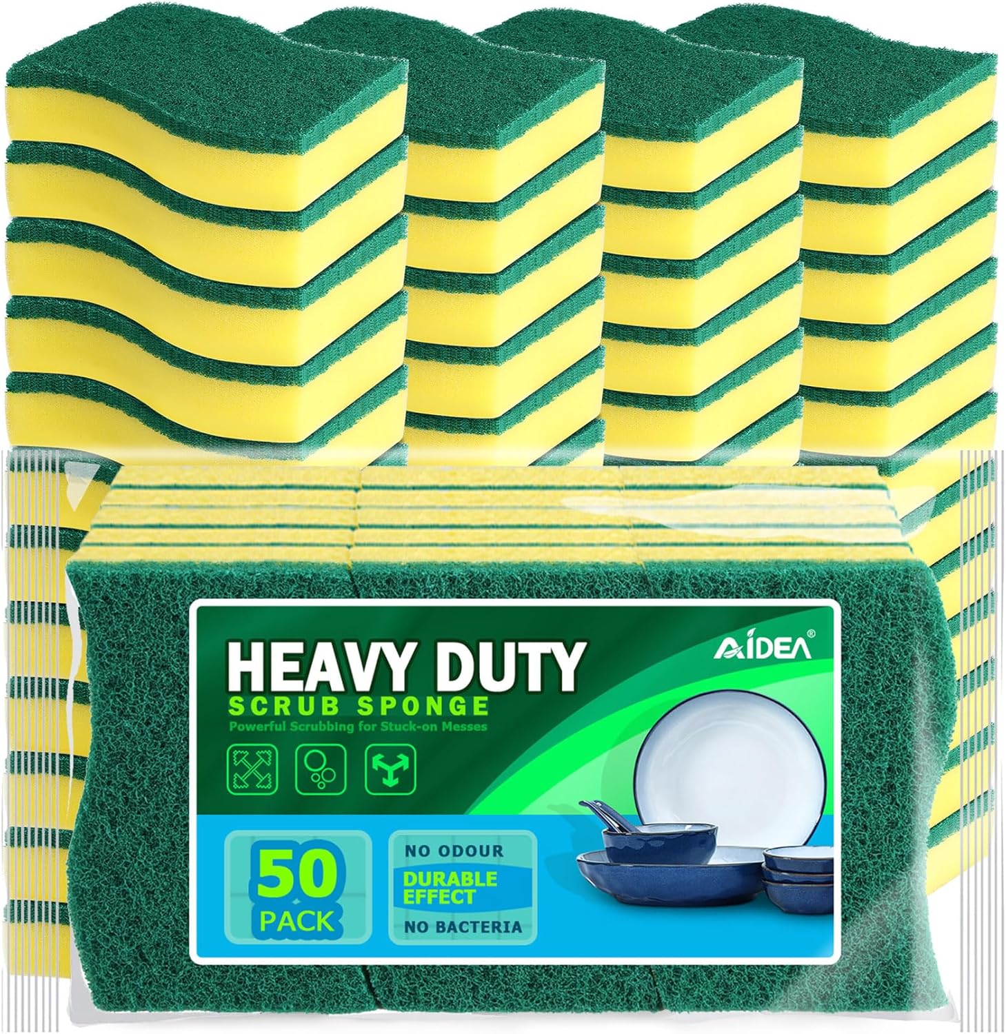 AIDEA Heavy Duty Scrub Sponge-50 Count, Cleaning Sponge, Kitchen Dish Sponge, Ef...