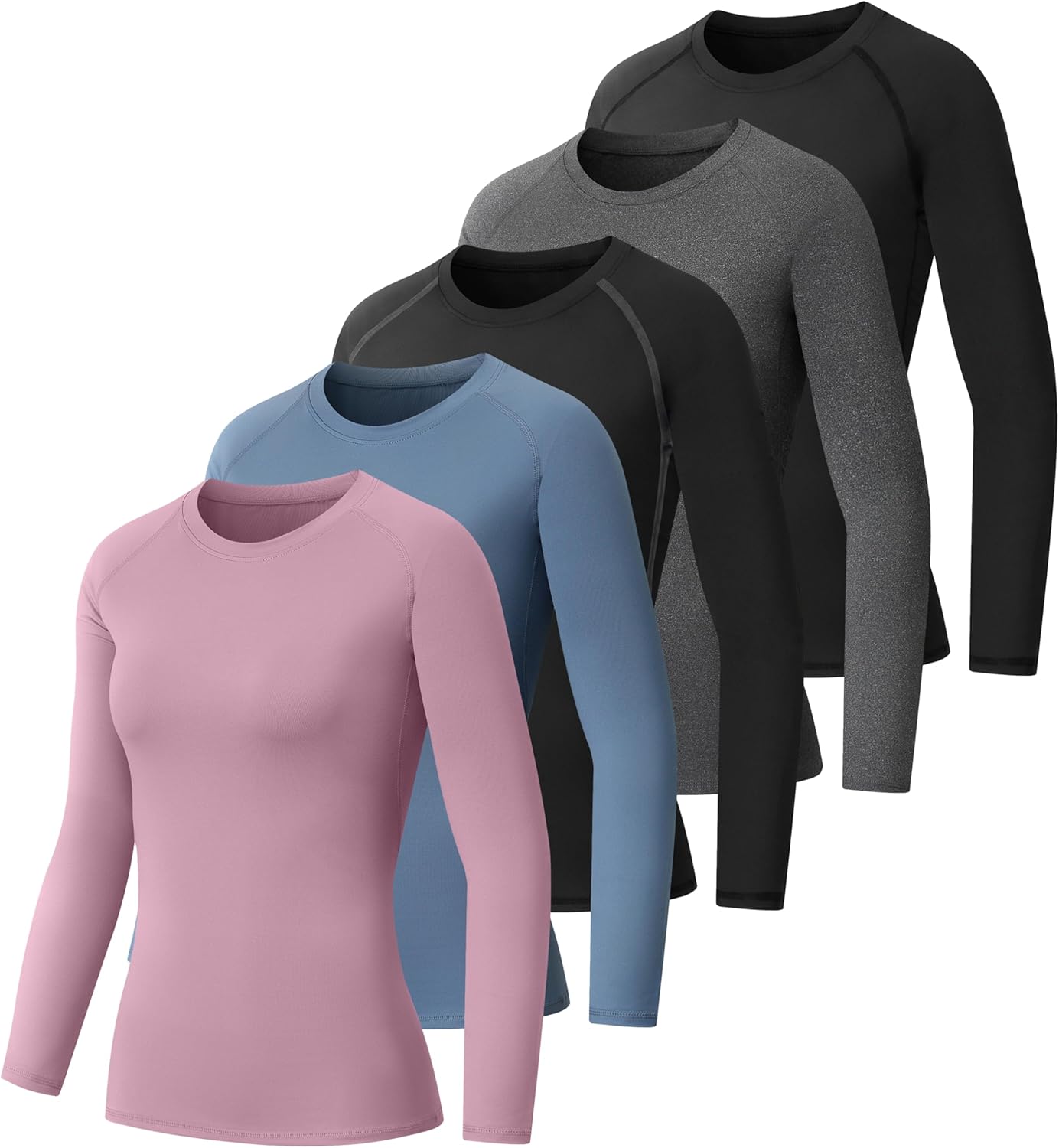 5 Pack Women's Compression Shirt Long Sleeve Workout Tops Athletic Baselayer Qui...