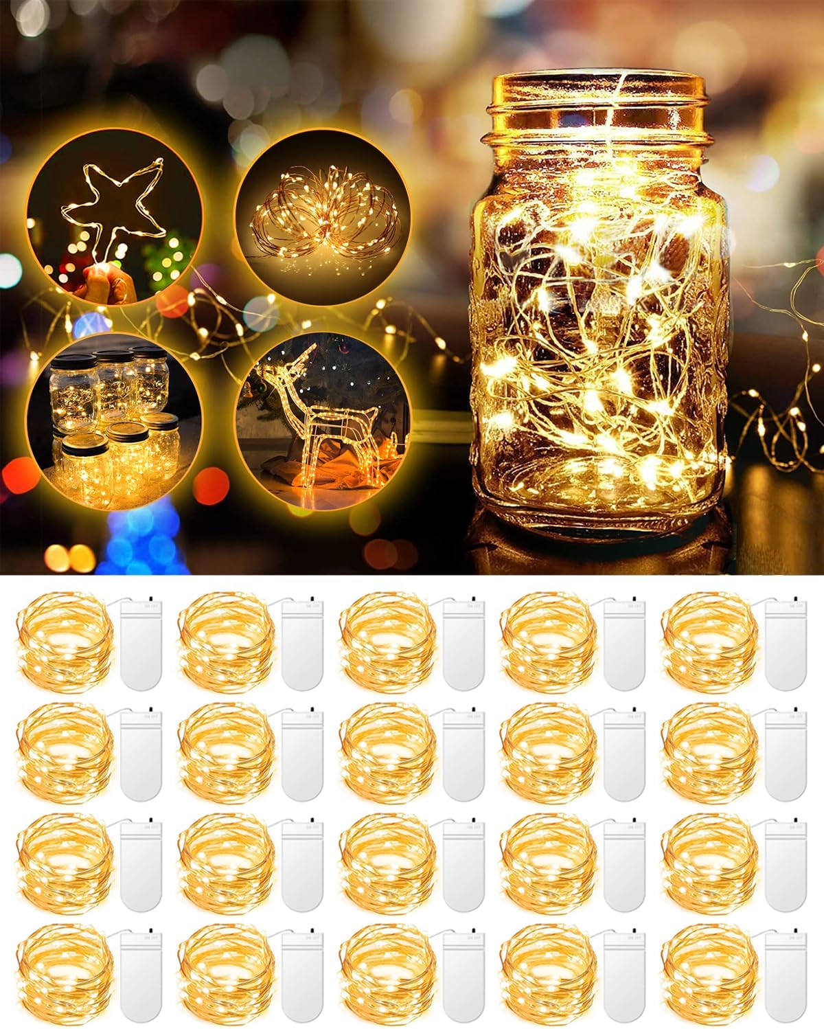 20 Pack Fairy Lights Battery Operated 3.3ft 20 LED Mini String Lights Twinkle Li...