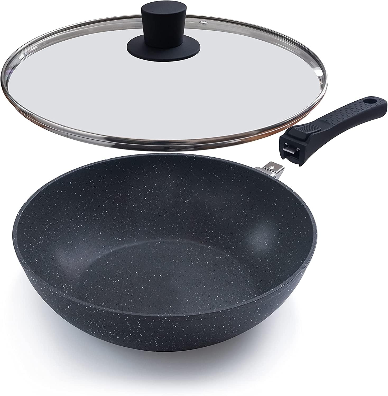 nuovva Non-Stick Wok Pan with Glass Lid– Deep Stir Fry Pan with Induction Base –...