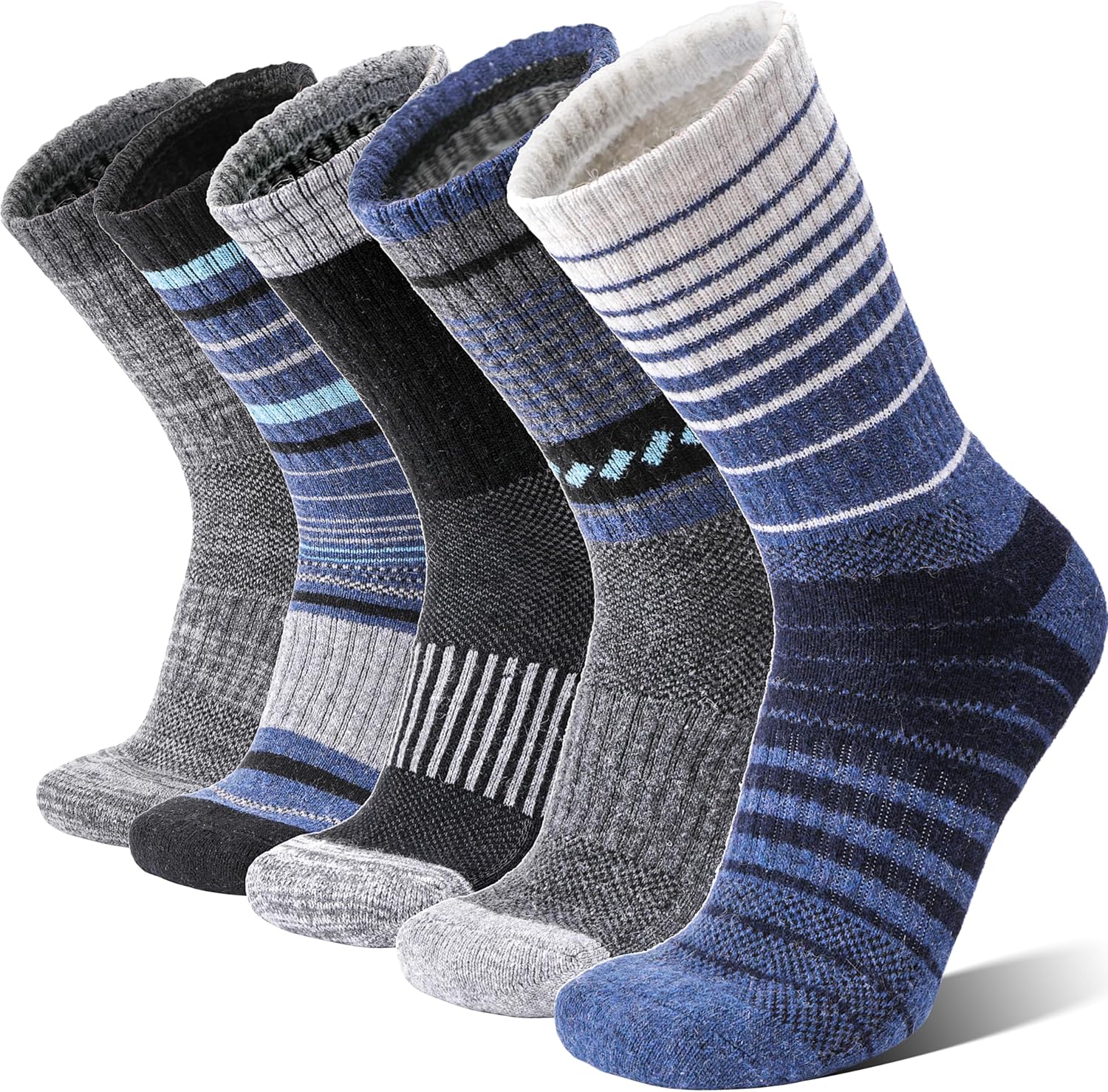 5 Pairs Merino Wool Hiking Socks Thermal Winter Warm Moisture Wicking Cushion Ou...