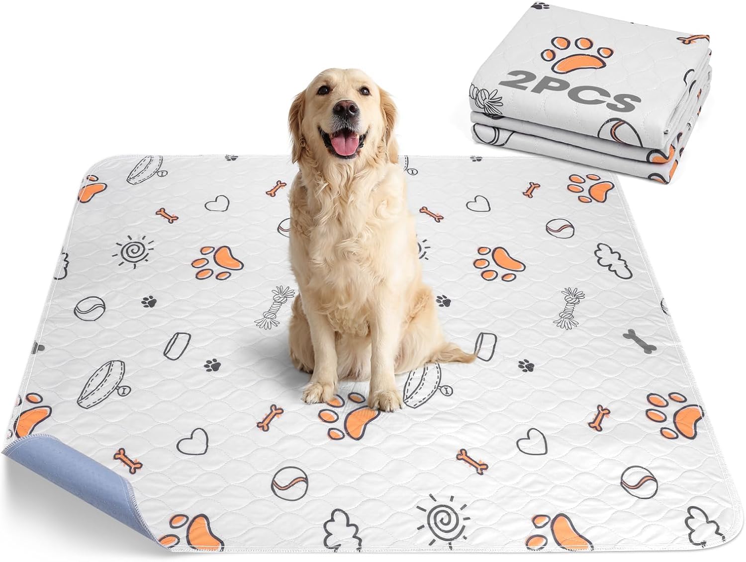 Washable Pee Pads for Dogs, 2 Pack Large 36"x41" Super Absorbent Reusable Dog Tr...