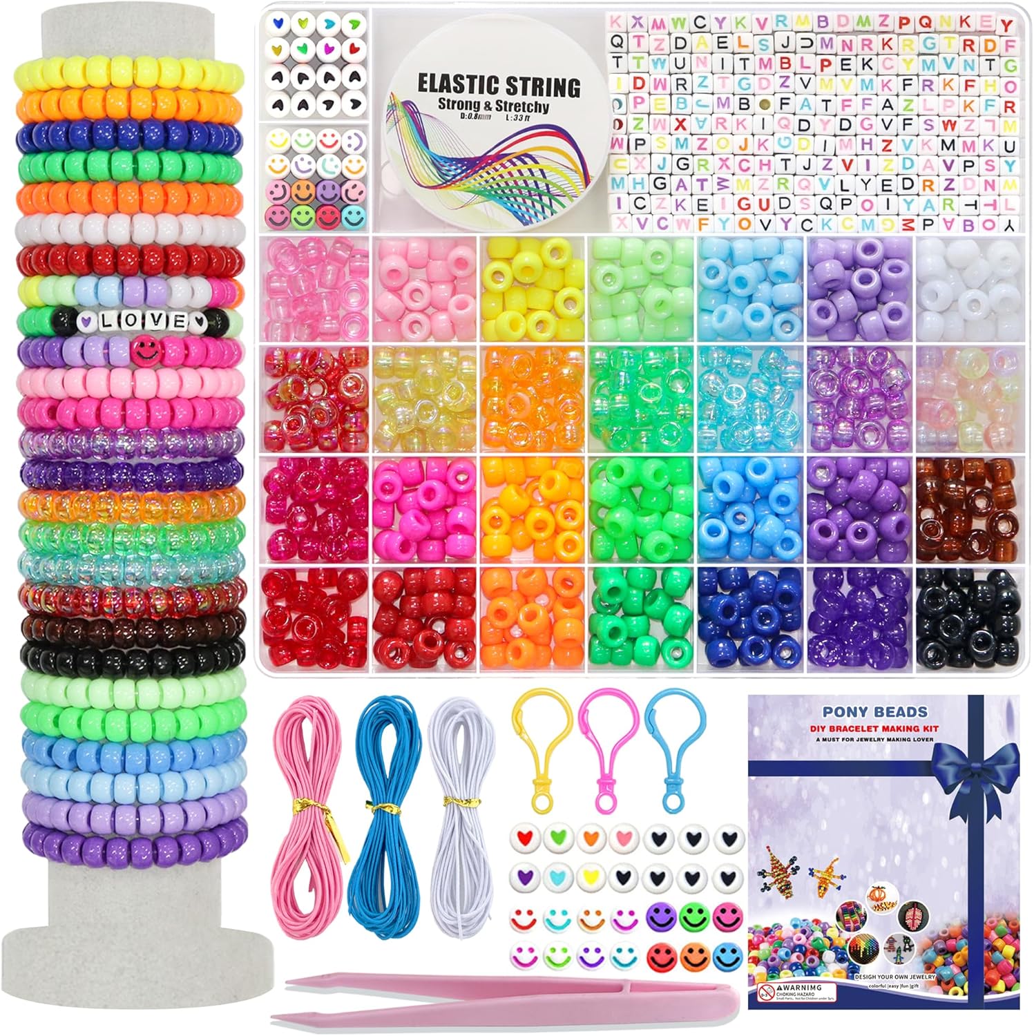 LIS HEGENSA 28 Color DIY Crafts Gifts for Girls Beading Kits, 1200PCS Pony Beads...