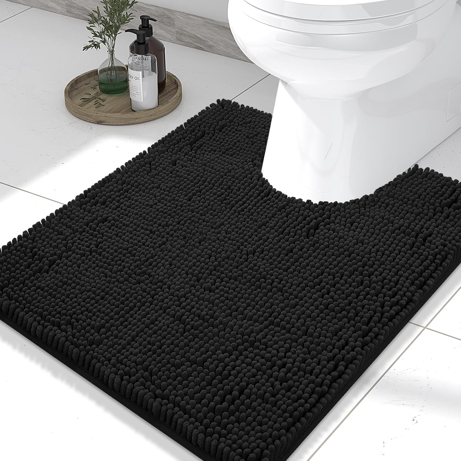 Smiry Luxury Chenille Toilet Rugs U-Shaped 24x20, Soft Absorbent Non-Slip Contou...