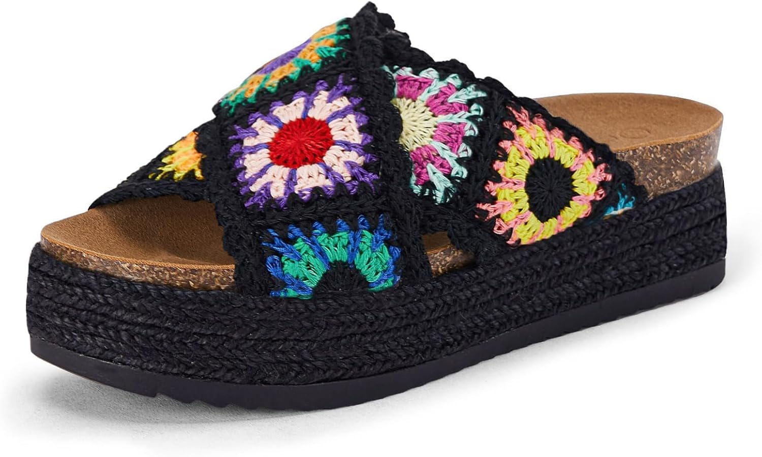 Coutgo Womens Platform Espadrille Sandals Flatform Floral Crochet Cork Open Toe...