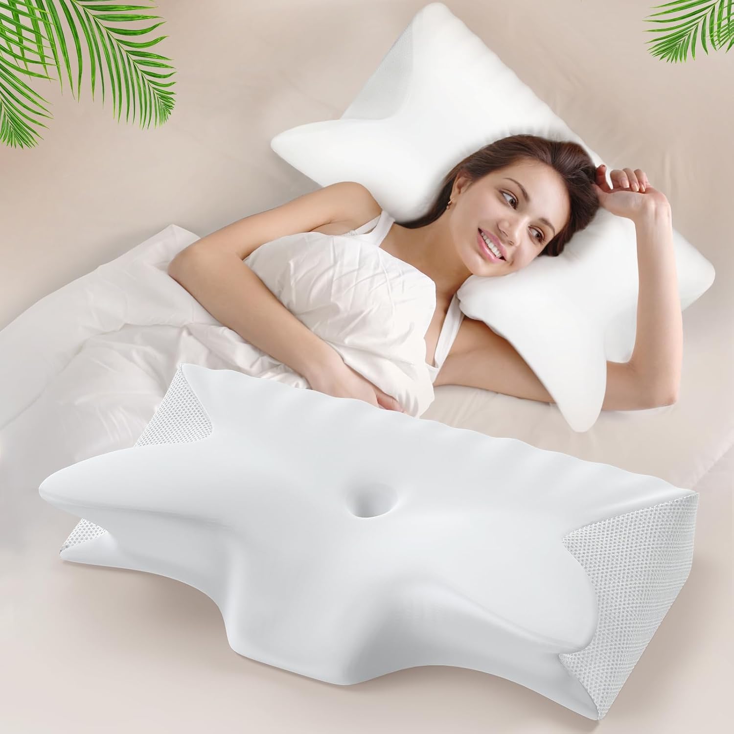 Hexus Cervical Neck Pillow for Pain Relief Sleeping, Ergonomic Memory Foam Pillo...