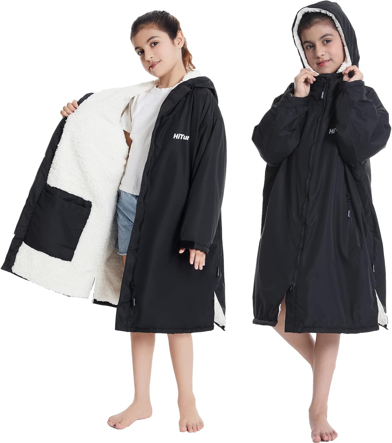 Hiturbo Warm Kids Swim Parka: Waterproof Changing Robe - Oversize Swimming Coat...