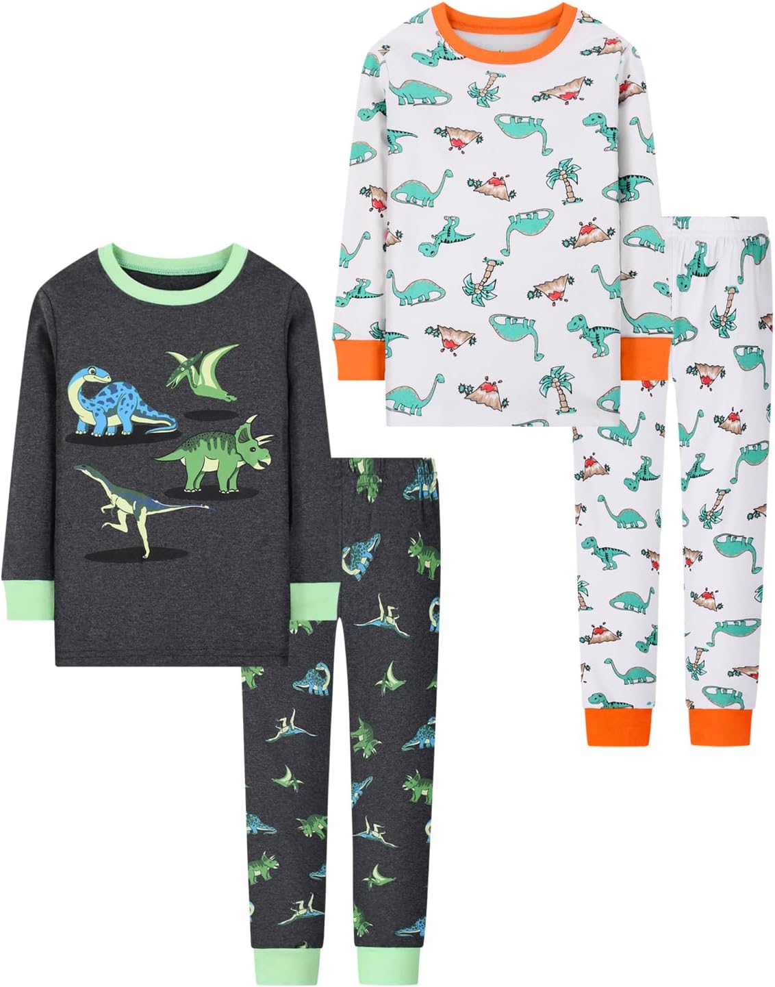 Joyond Boys' 4-Piece Snug Fit Cotton Pajama Set Size 2T-12Years, Kids Boys Long-...