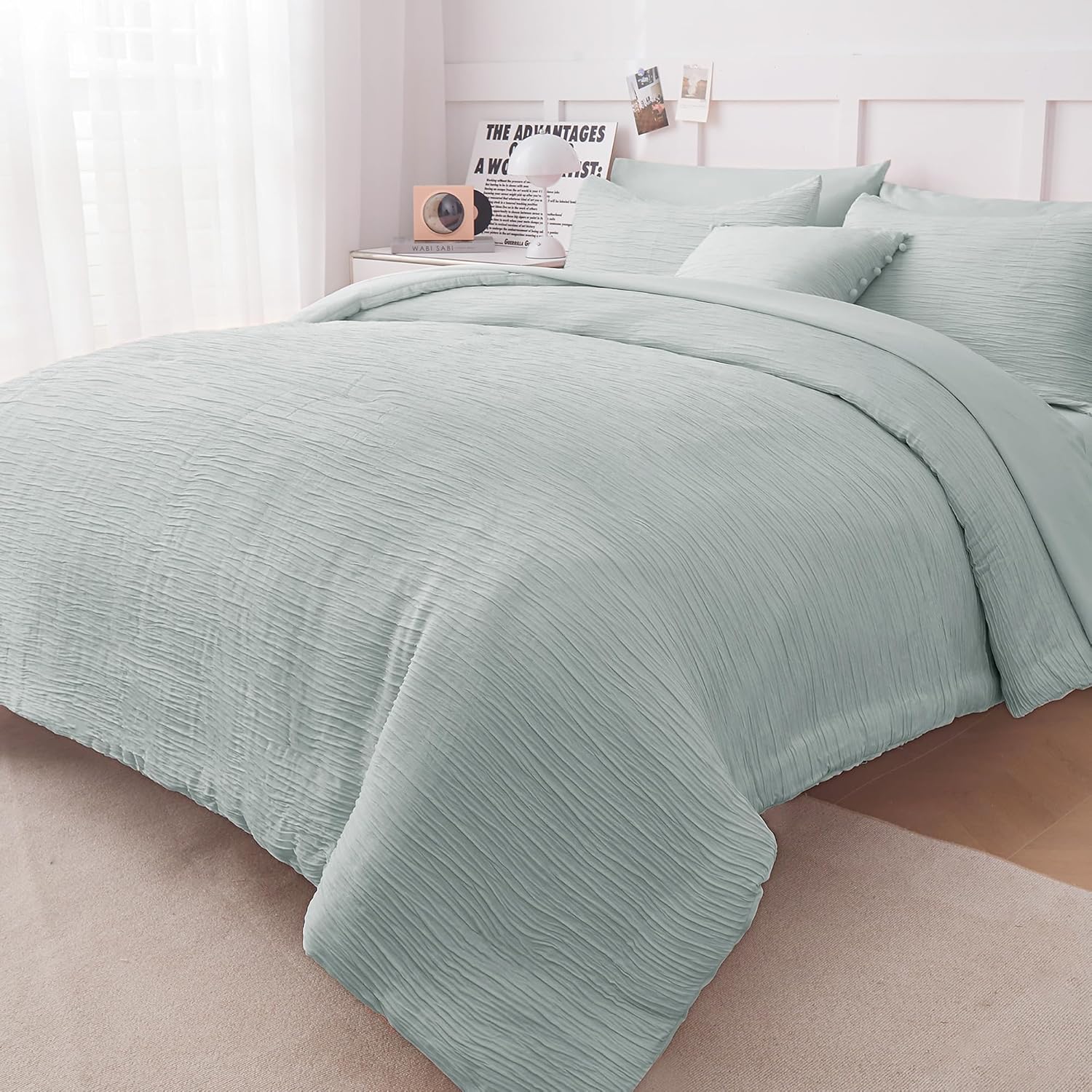 8 Piece Comforter Set Queen, Luxury Woven Texture Bed in A Bag Bedding Sets Quee...