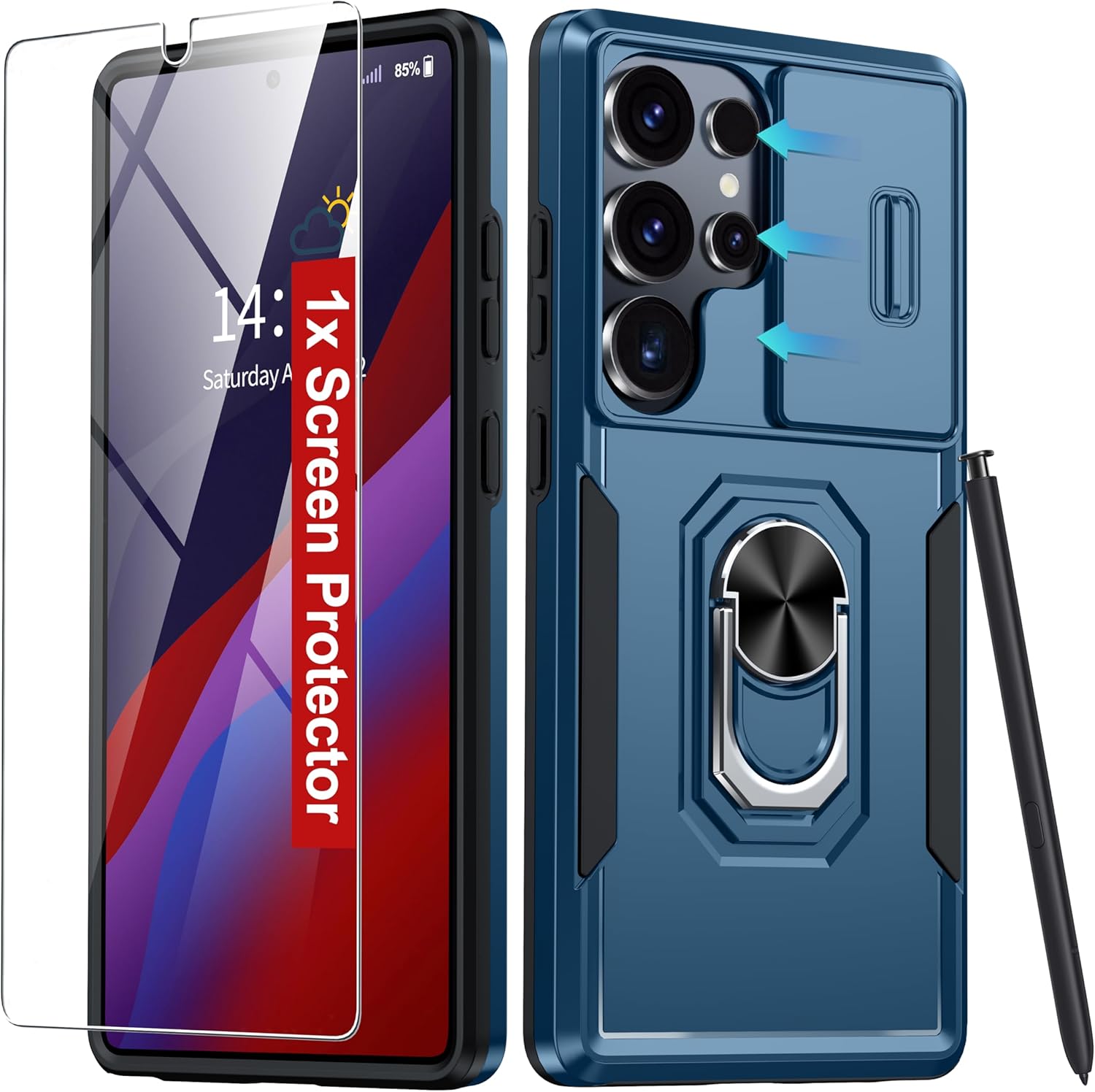 AMILIFECASES For Samsung Galaxy S25 Ultra Case,[9H Screen Protector] [Slide Came...