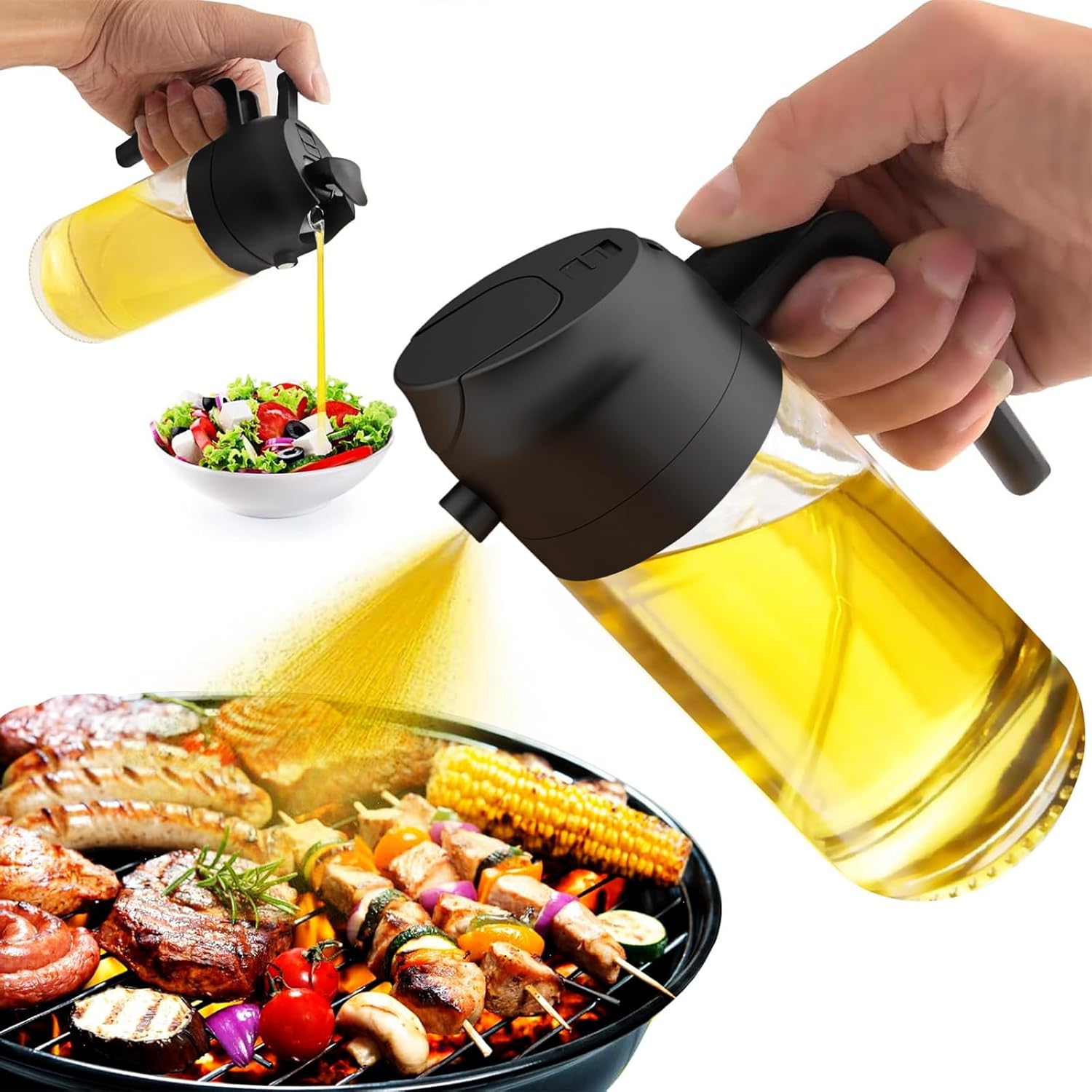 2 in 1 Glass Oil Sprayer & Dispenser, 470ml Glass Olive Oil Sprayer,Cooking Oil...