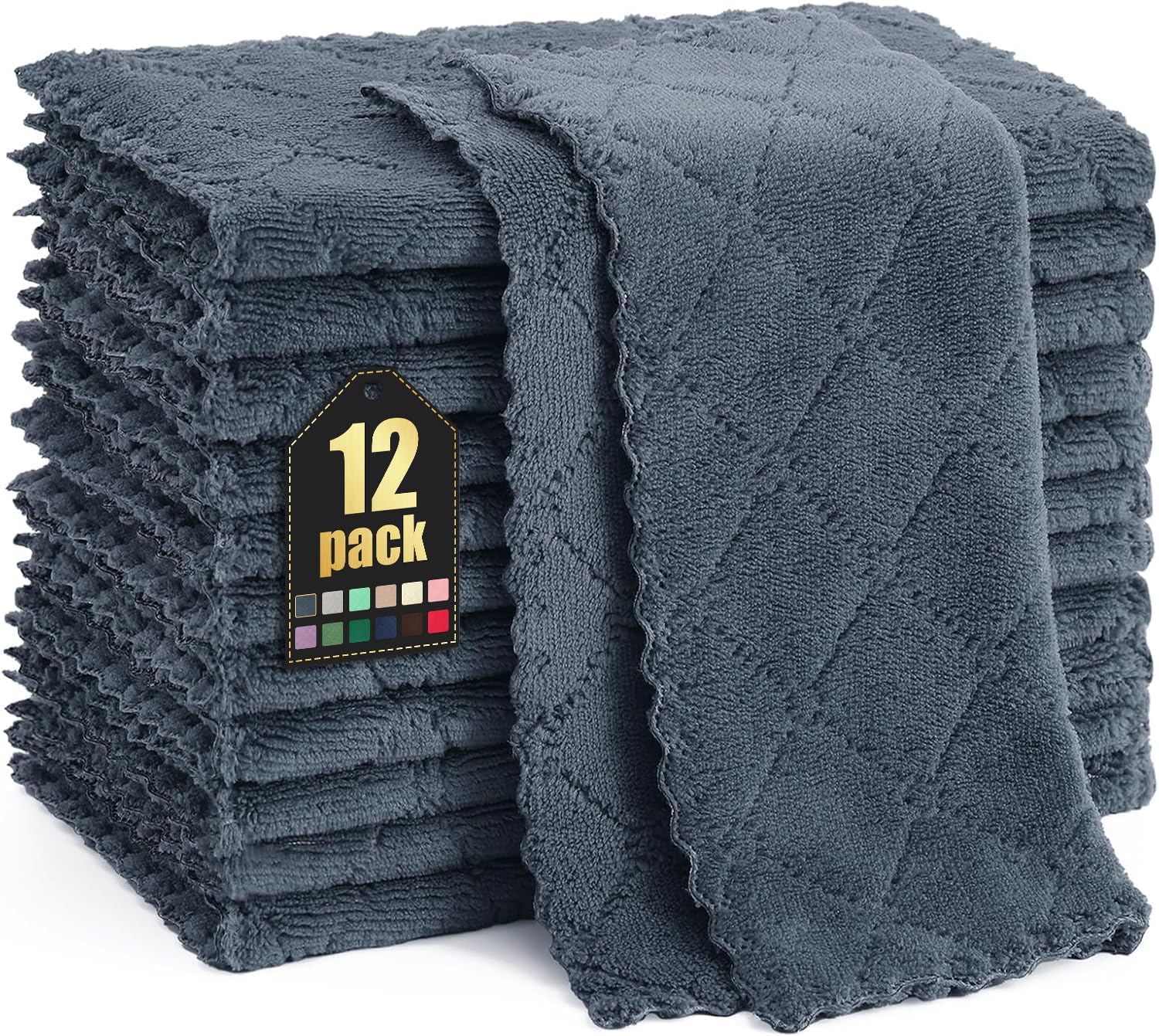 Homaxy 12 Pack Kitchen Dish Cloths (10 x 10 Inches, Dark Grey), Super Soft and A...