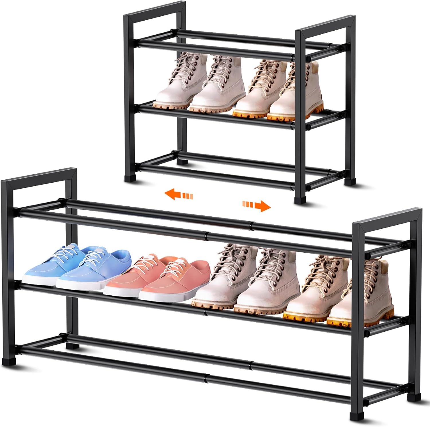 Bumusty 3-Tier Expandable Shoe Rack for Closet, 18“-33” Adjustable Shoe Rack for...