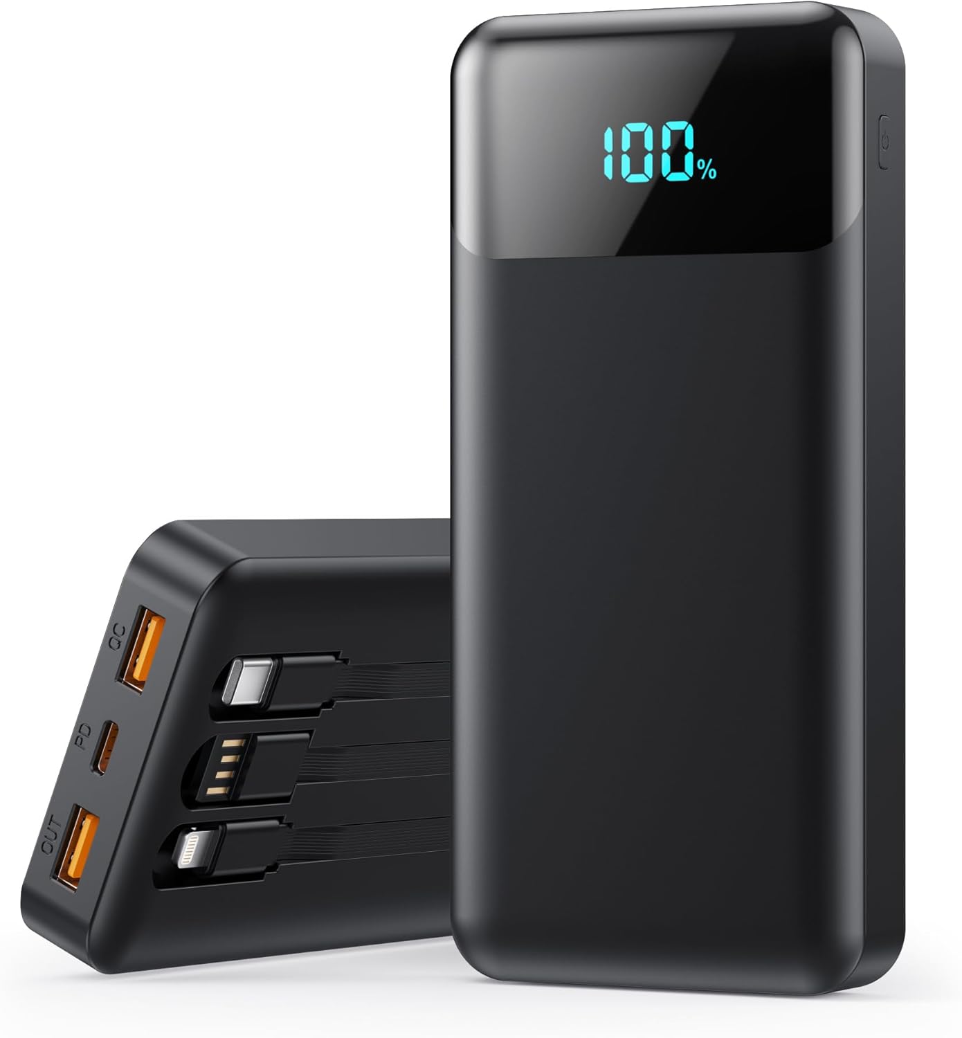 Portable Charger 40800mAh Power Bank with 3 Built-in Cable,25W PD USB C in&Out P...
