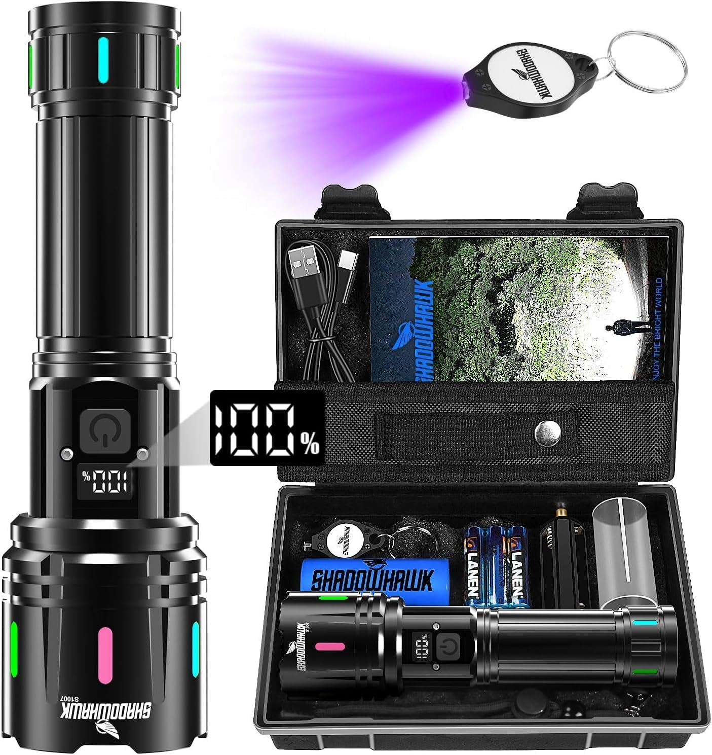 Shadowhawk Torches Led Super Bright, 500000 Lumens Rechargeable Torch With LCD D...