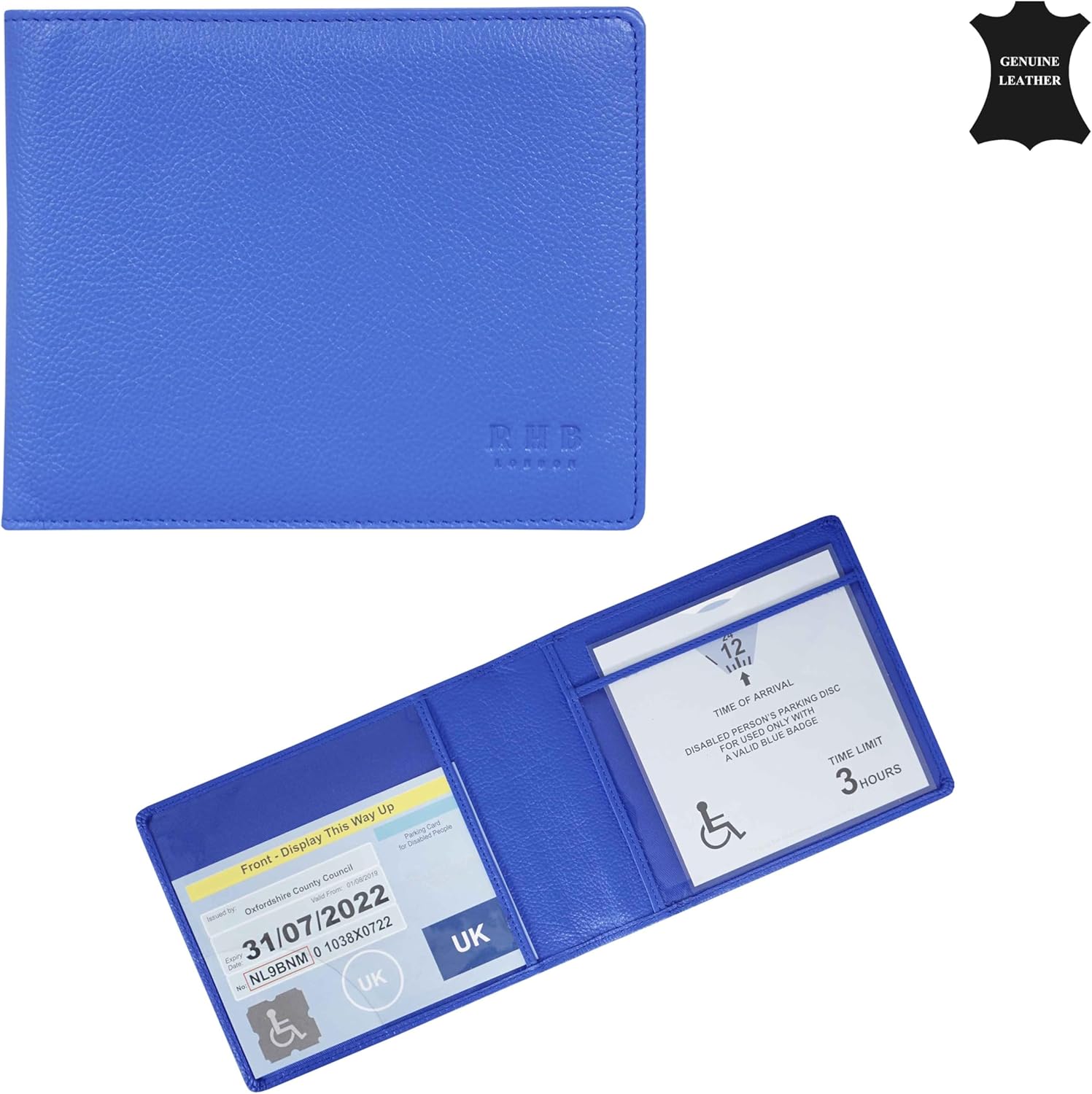 RHB Genuine Leather Disabled Blue Badge Holder with Timer Wallet – Secured Disab...
