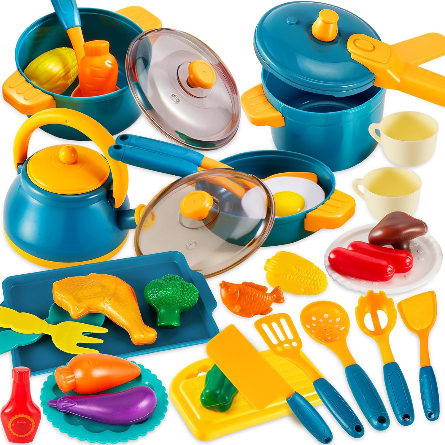 LINFUN KIDS Toy Kitchen Accessories Play Pots and Pans, Cooking Set for Children...