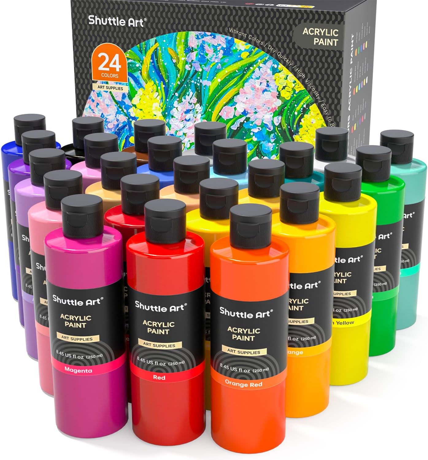 Shuttle Art Acrylic Paint Set, 24 Colours Acrylic Paints Bottle(250ml/8.45oz), R...