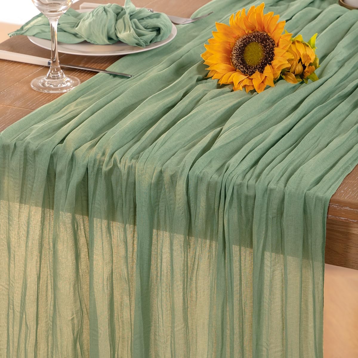 Sage Green Cheesecloth Table Runner Boho St Patricks Day Cheese Cloth Table Runn...