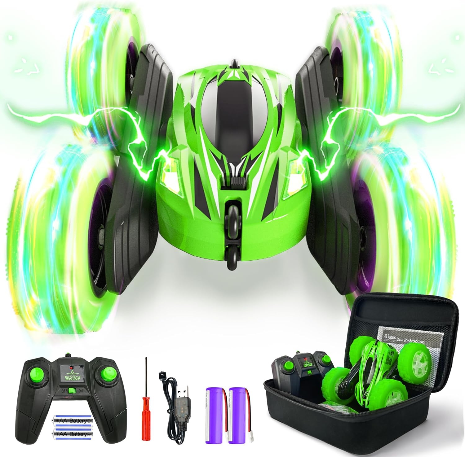 BEZGAR Remote Control Car with Case - Upgraded RC Stunt Car with Flashing Lights...