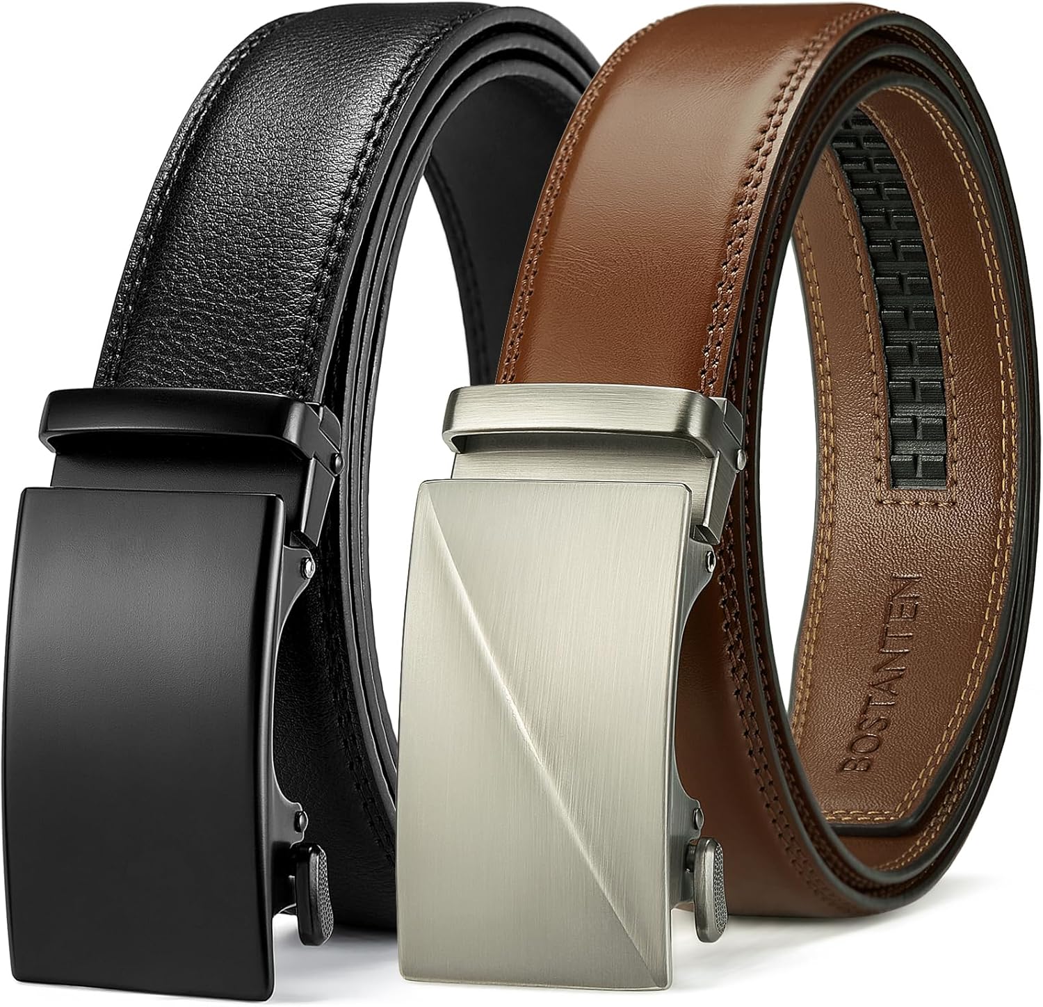 BOSTANTEN Ratchet Leather Belt For Men 2 Pack Dress and Casual with Adjustable B...