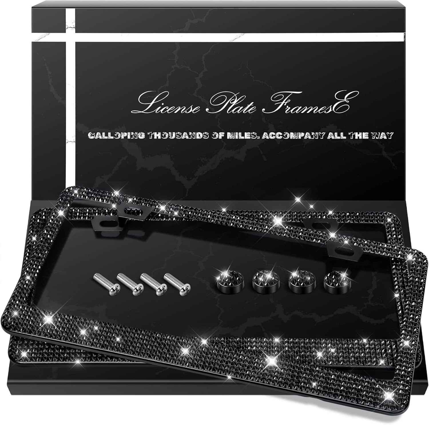 2 Pack Bling License Plate Frames, Sparkly Rhinestone Diamond Car License Plate...