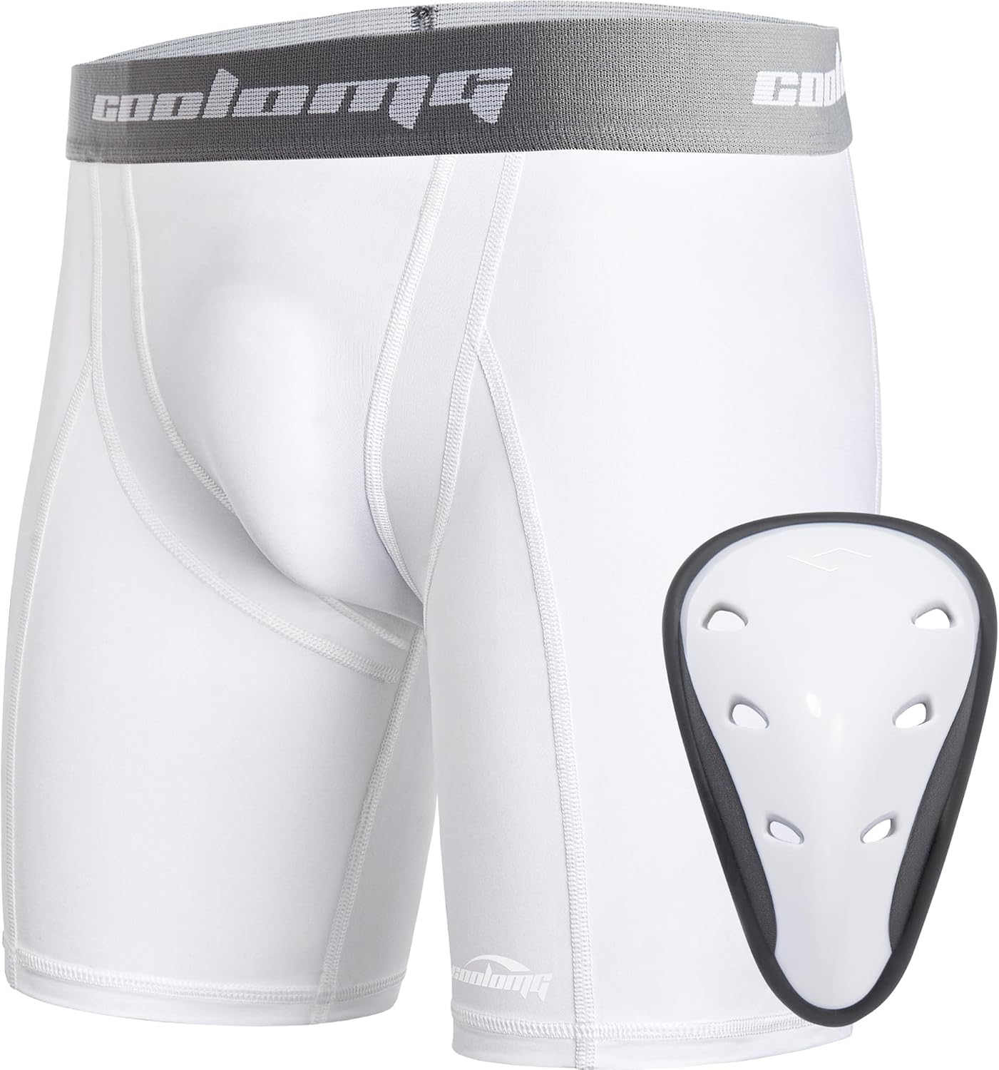 COOLOMG Youth Boys Compression Shorts with Protective Cup Sliding Underwear for...