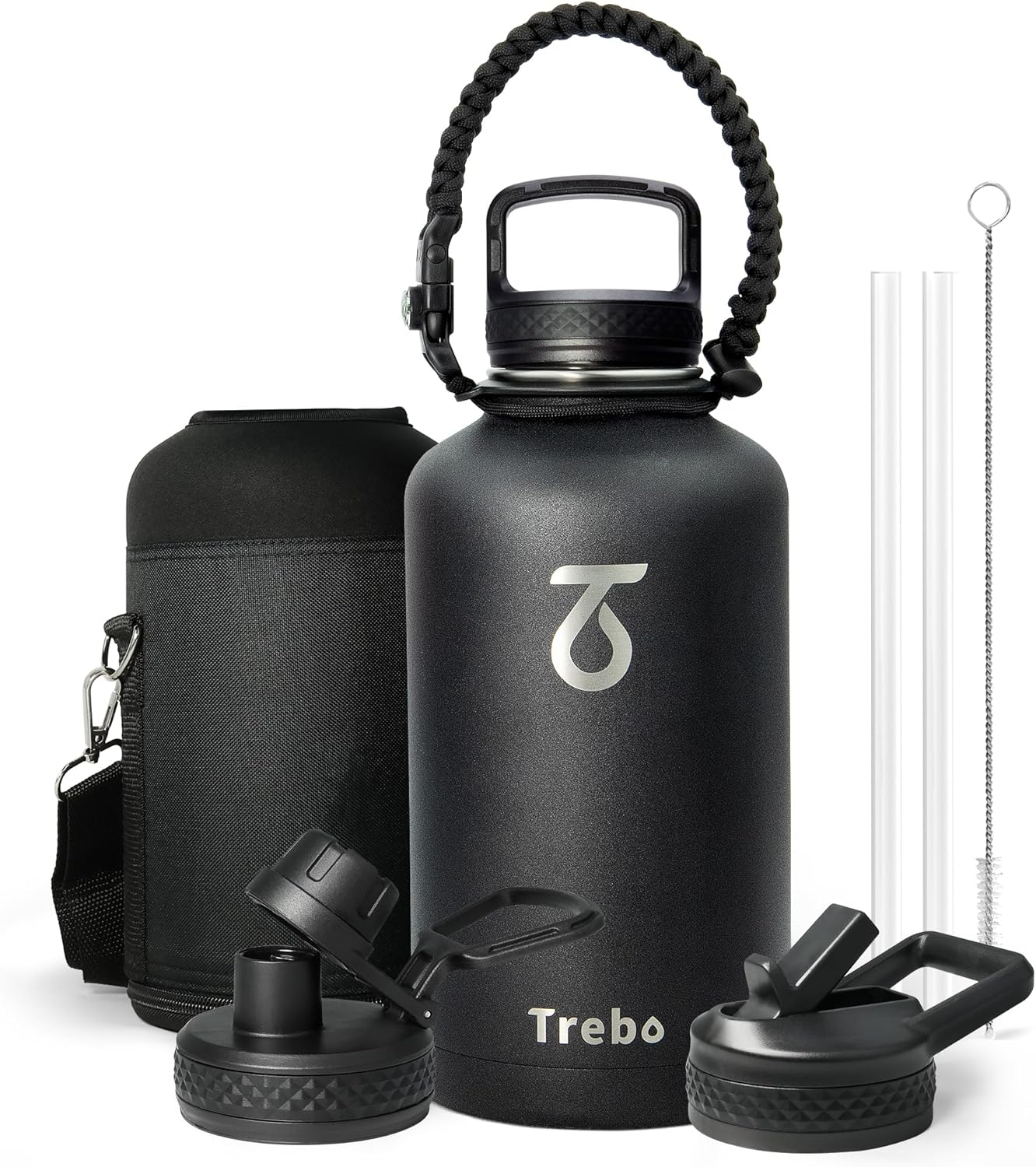 Insulated Water Bottle 2L, Trebo Metal Bottle with Paracord Handle Wide Mouth Do...