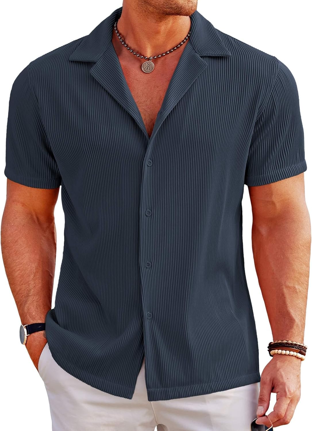 COOFANDY Mens Shirt Short Sleeve Casual Shirts Summer Shirt Beach Shirt Regular...
