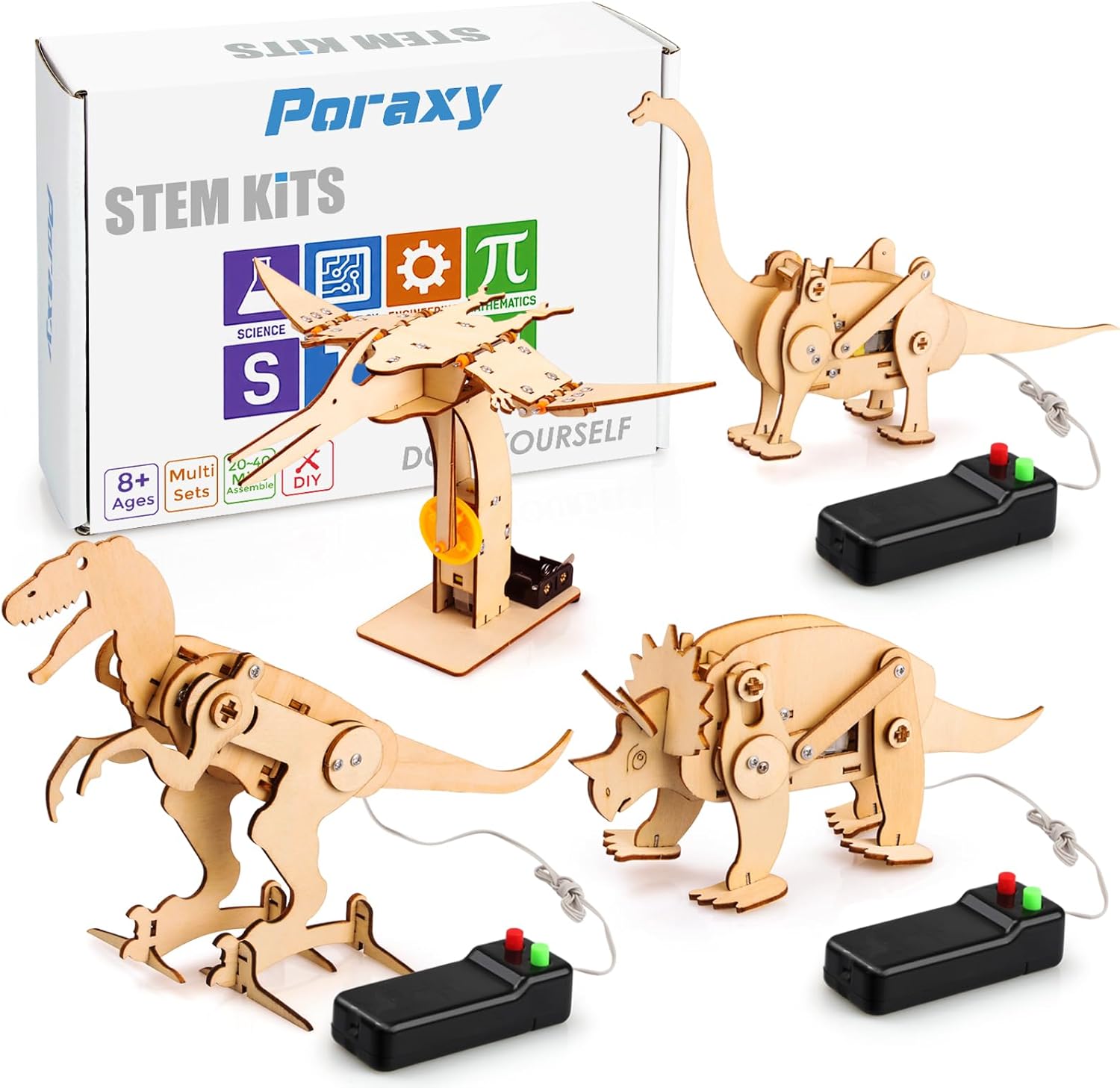 Poraxy 4 Pack Dinosaur Toys for Kids 8-12, STEM Kits, Toys for Ages 8-13, Wooden...