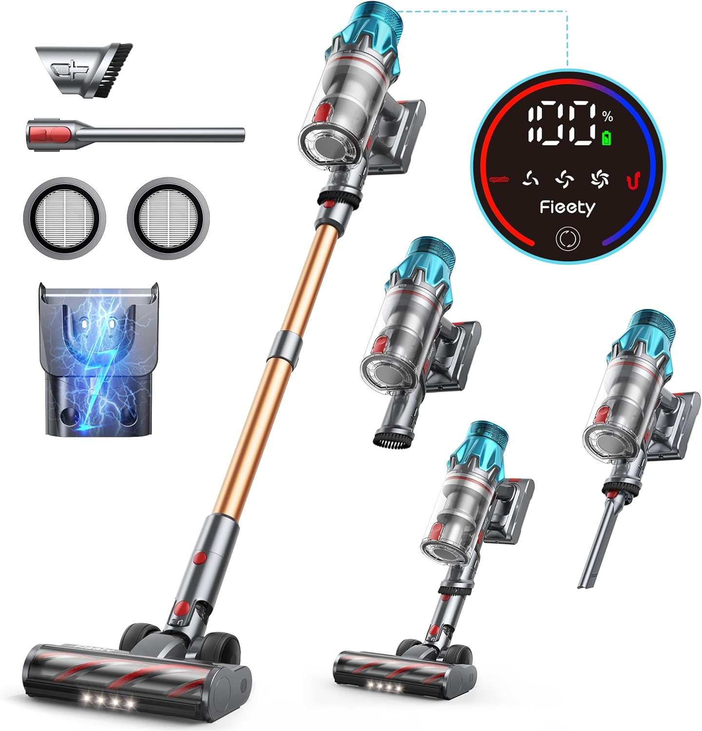 Cordless Vacuum Cleaner 550W/45Kpa, Stick Vacuum with 60 Mins Max Runtime, Wall-...