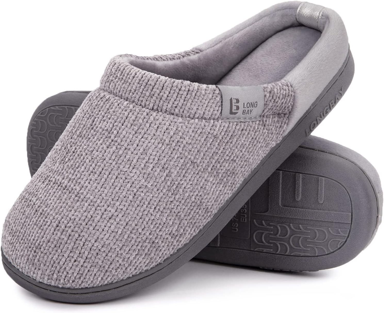 LongBay Ladies' Chenille Knit Slippers Comfort Memory foam Slip on House Shoes 3...