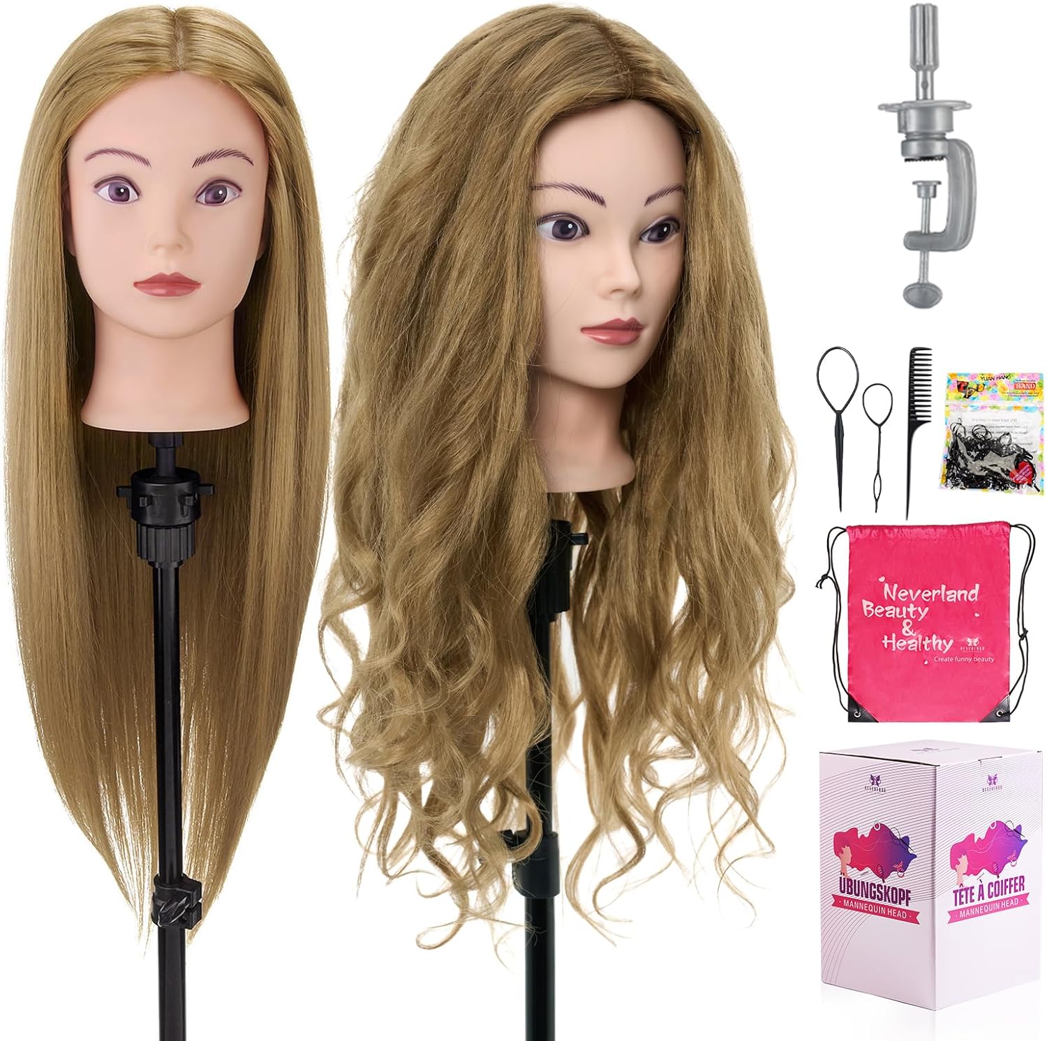 71cm hairdressing Head, 60% Real Human Hair Cosmetology Mannequin Head Manikin D...