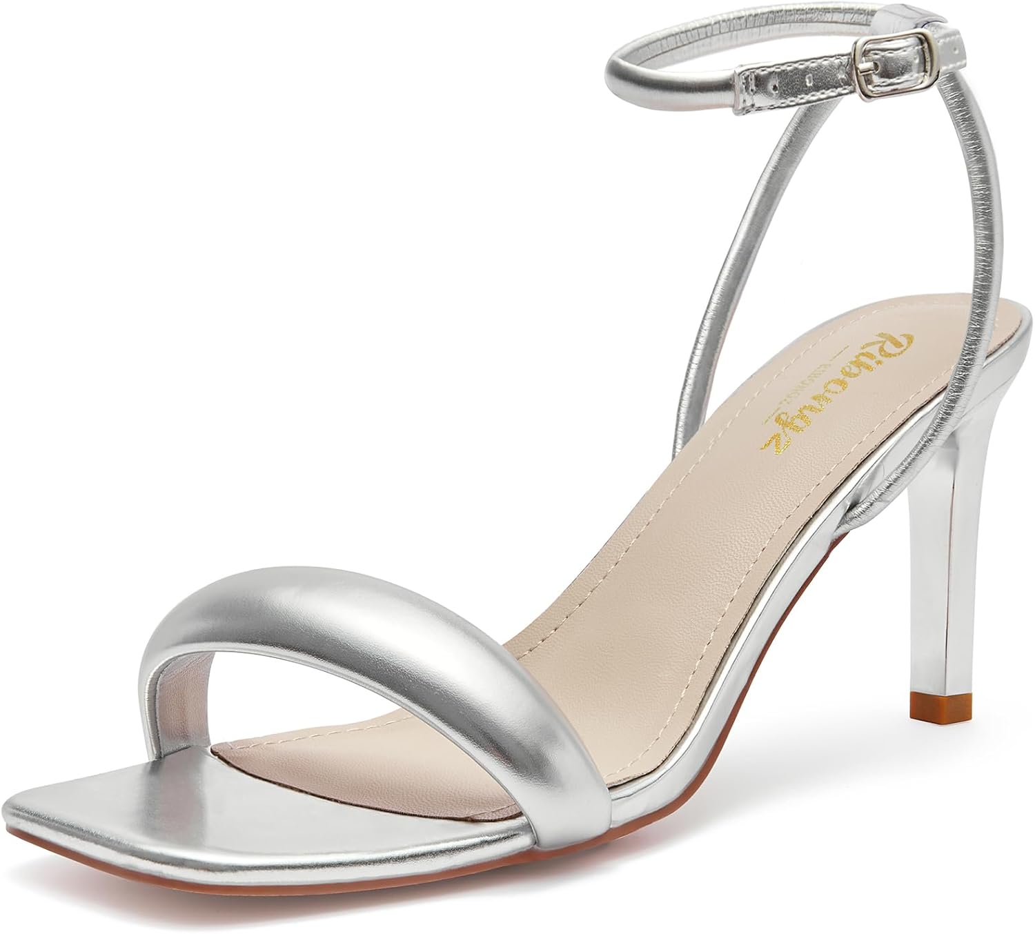 RIBONGZ Womens Sandals Dressy Gold Strappy Square Open Toe Chunky Heels Ankle St...
