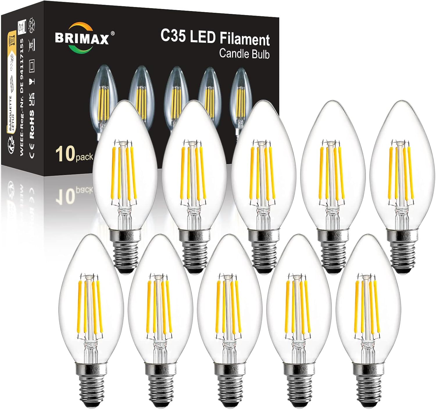 BRIMAX E14 LED Candle Bulbs Dimmable 4W, 40W Equivalent, Soft Warm White 2700K,...