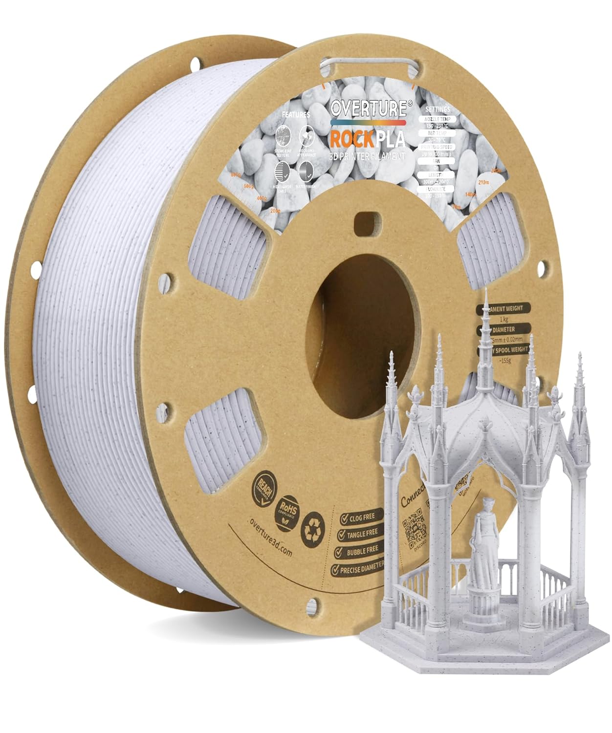 OVERTURE PLA Filament Rock PLA 1.75mm, Rock PLA Filament Roll 1kg Spool (2.2lbs)...