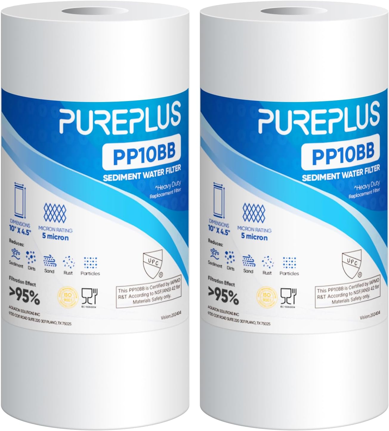 PUREPLUS 5 Micron 10" x 4.5" Whole House Sediment Home Water Filter Replacement...