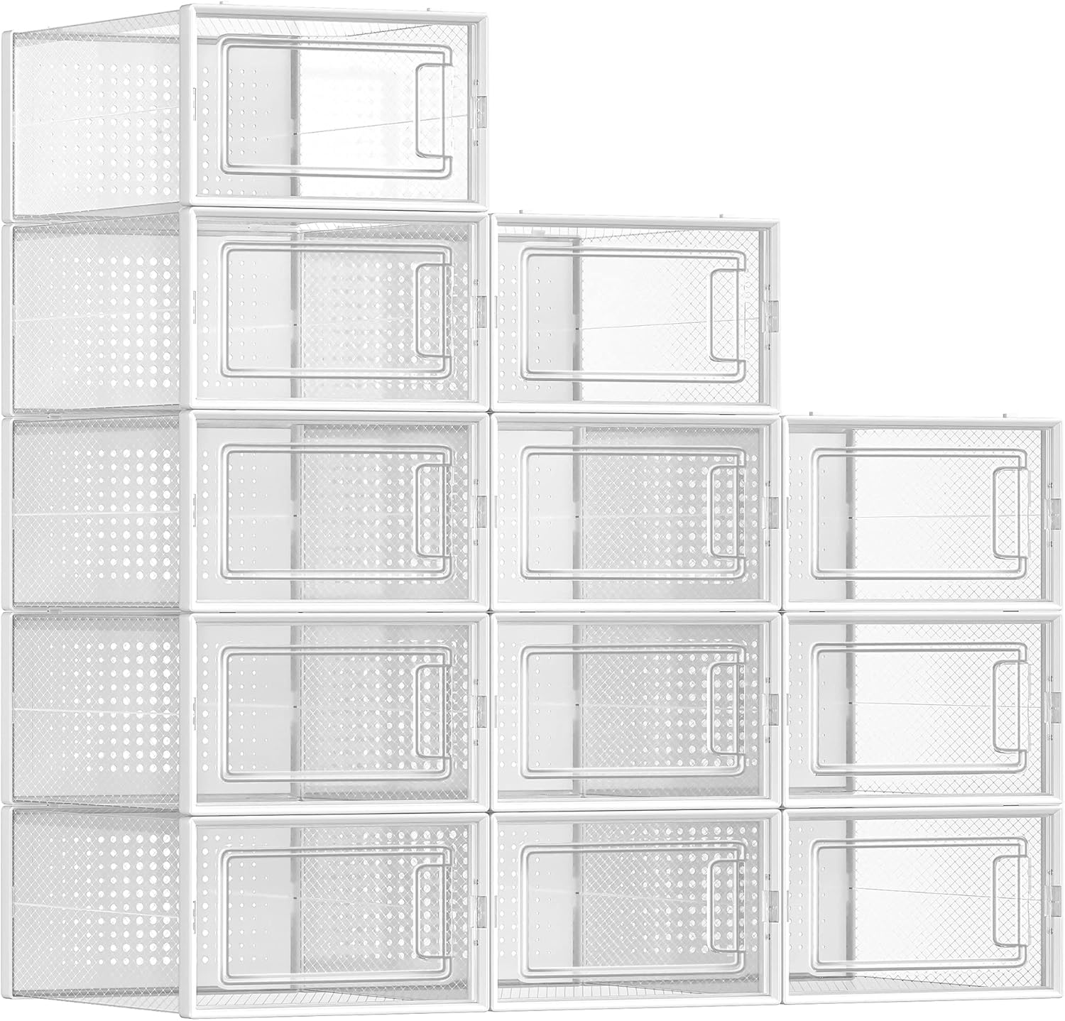 SONGMICS Shoe Boxes, Pack of 12 Shoe Storage Organizers, Stackable Clear Plastic...