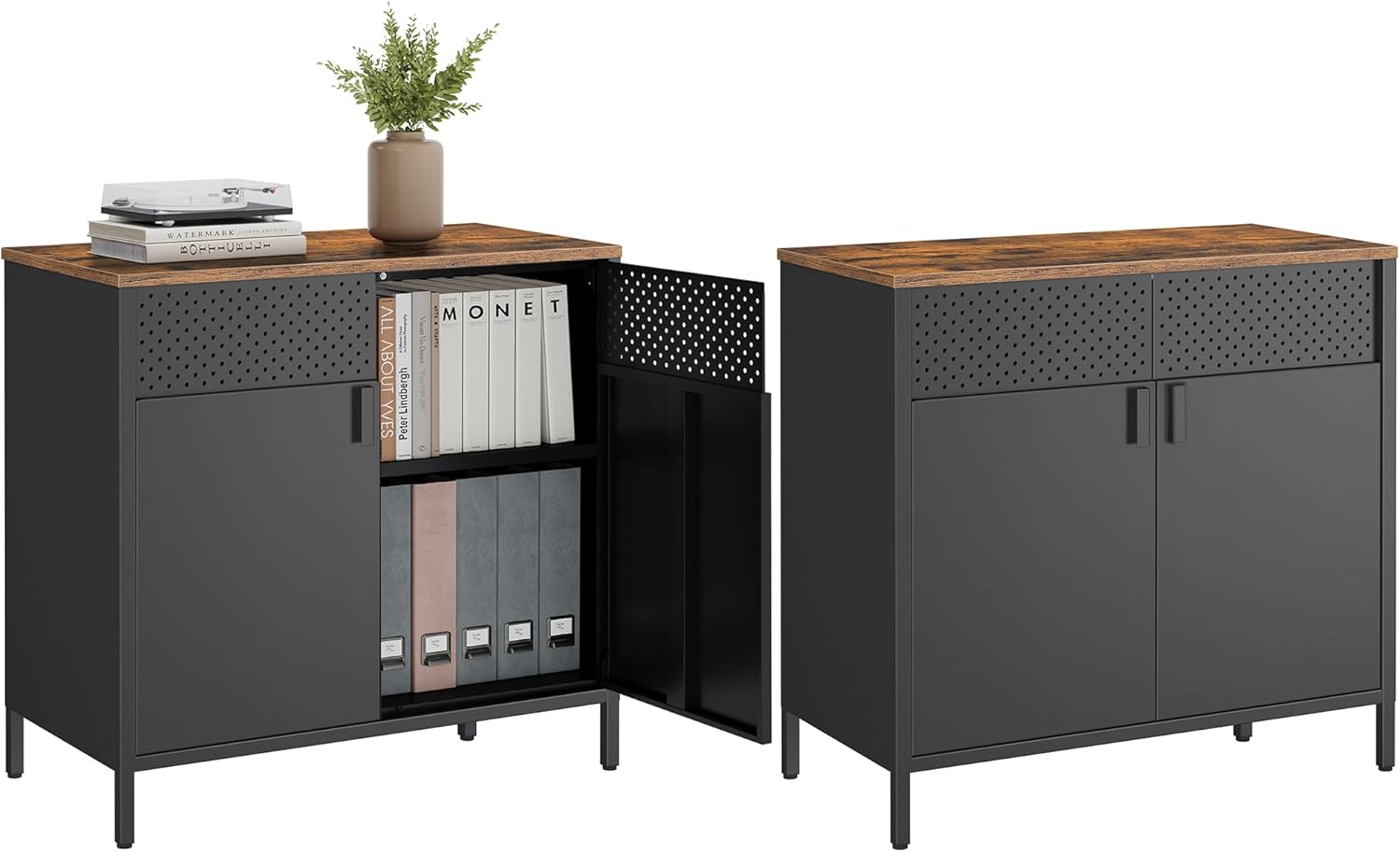 SONGMICS Set of 2 Storage Cabinets, Floor Standing Cabinets with Doors, 15.7 x 3...