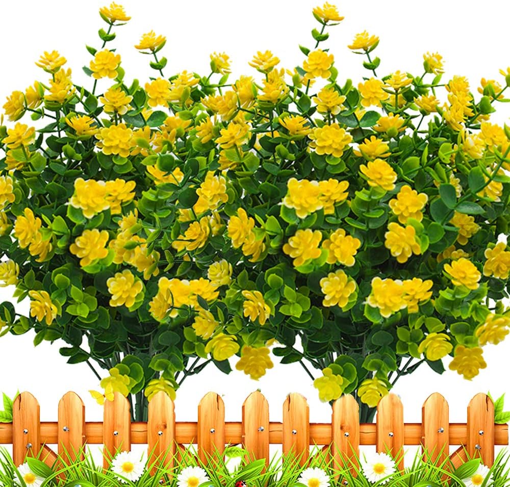 8 Bundles Artificial Outdoors Flowers (Yellow-Eucalyptus)