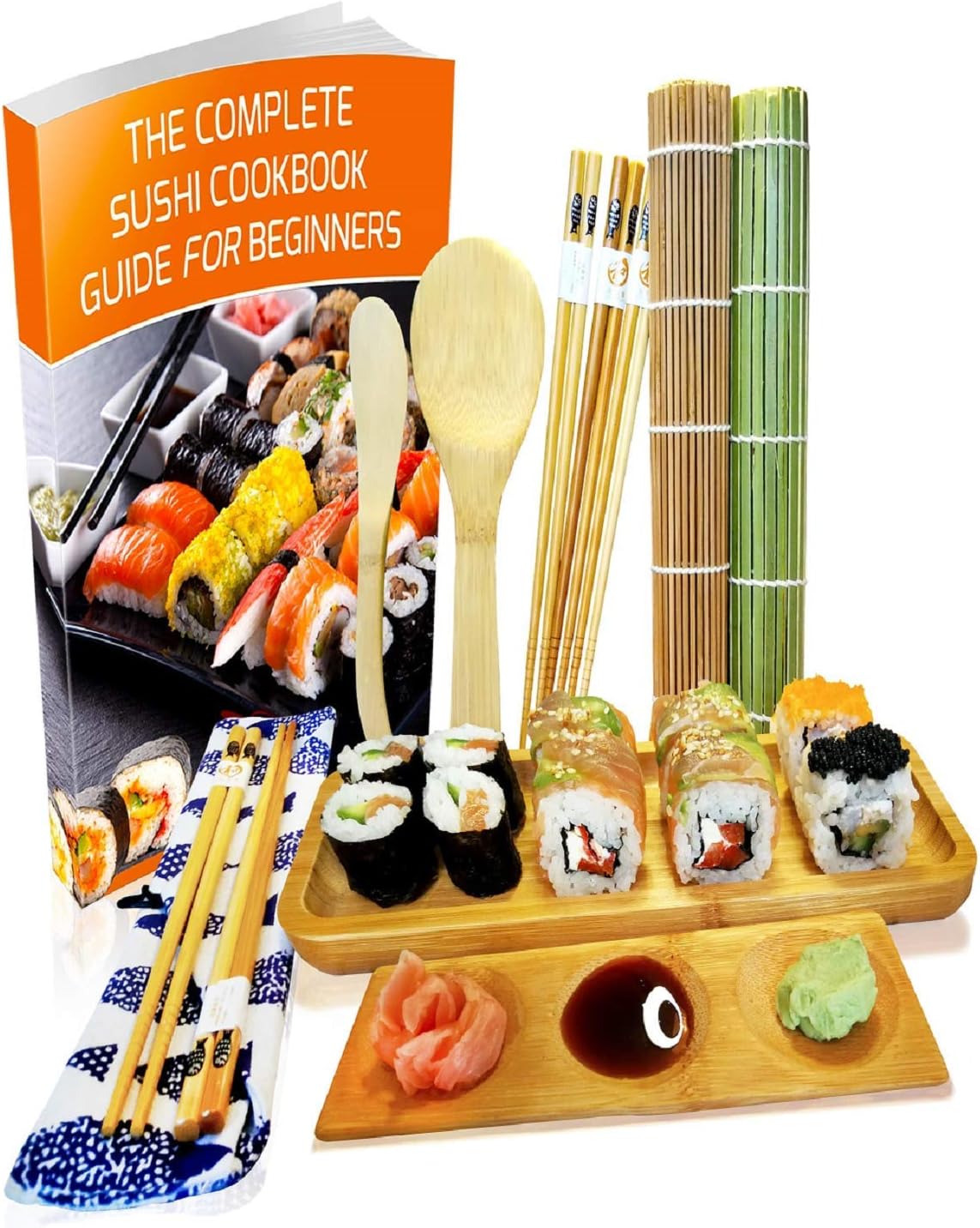 Sushi Making Kit 11 Pcs - Bamboo Sushi Rolling Mat and Serving Set - Make Your O...